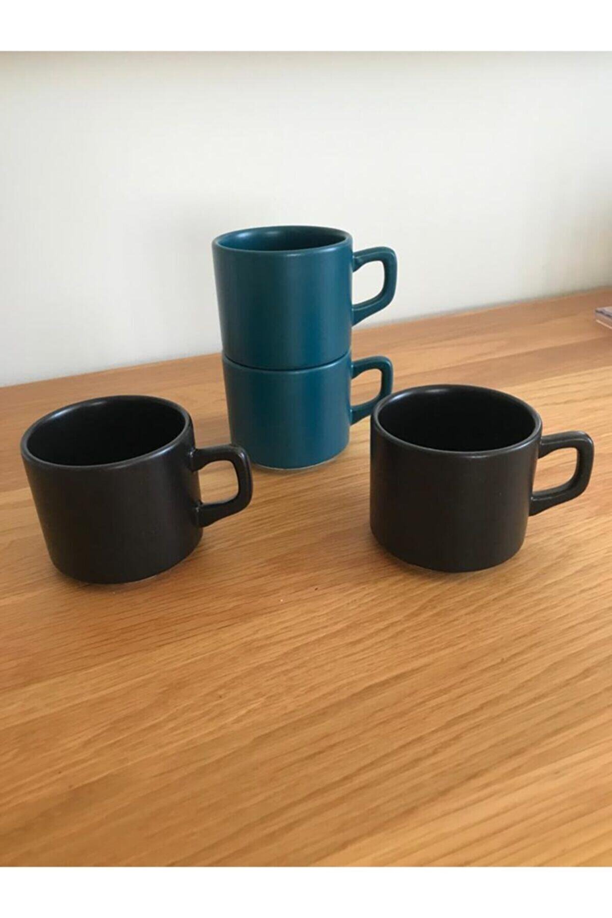 Keramika 8 Cm Çay Fincanı Stackable Siyah Petrol Mavi 4 Adet