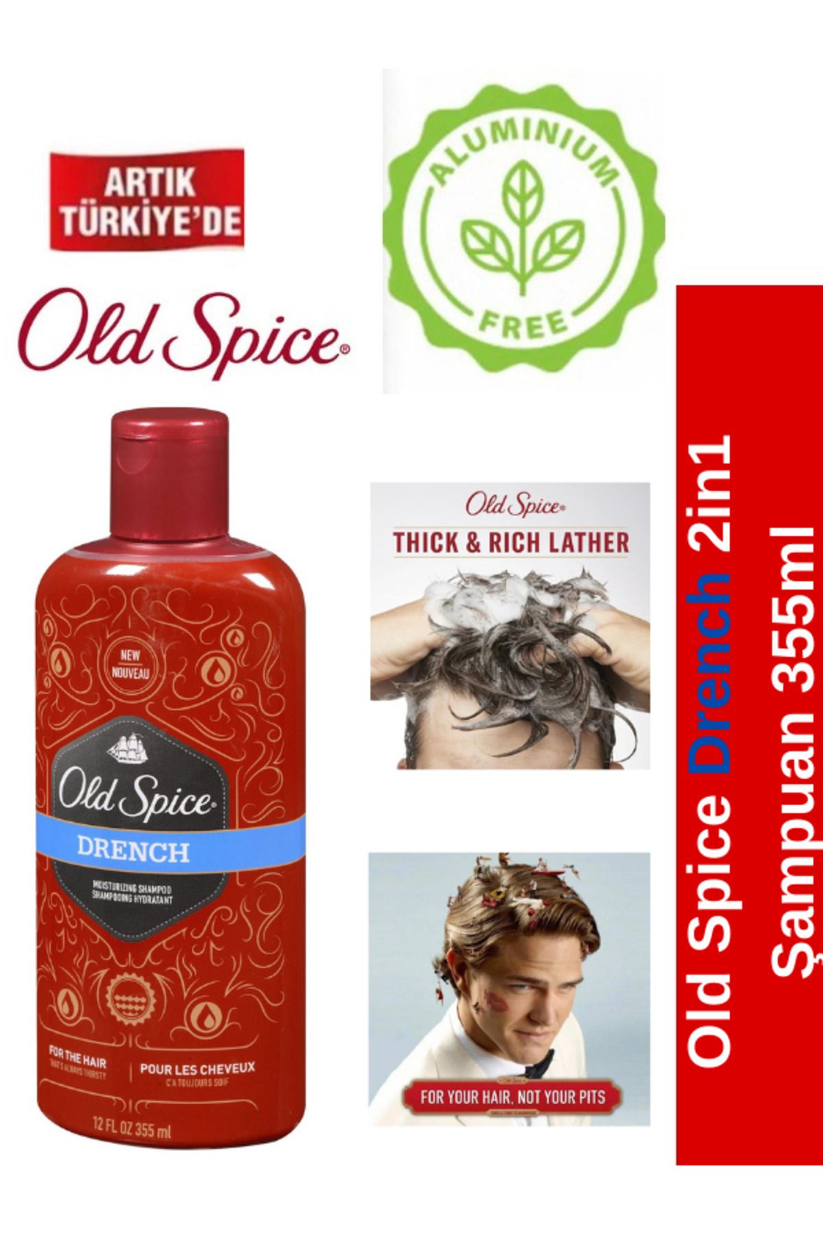 old Spice Old Spice Drench Nemlendirici Erkekler İçin 2in1 Şampuan ve Saç Kremi 355ml (İthal Ürün)