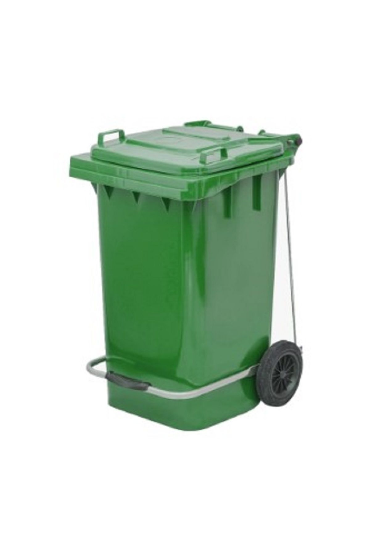 Genel Markalar Tekerlekli Demir Pedallı Sağlam Kapaklı Tutma Saplı Özel Çöp Konteyneri 100 Lt ( Yeşil ) Büyük Boy