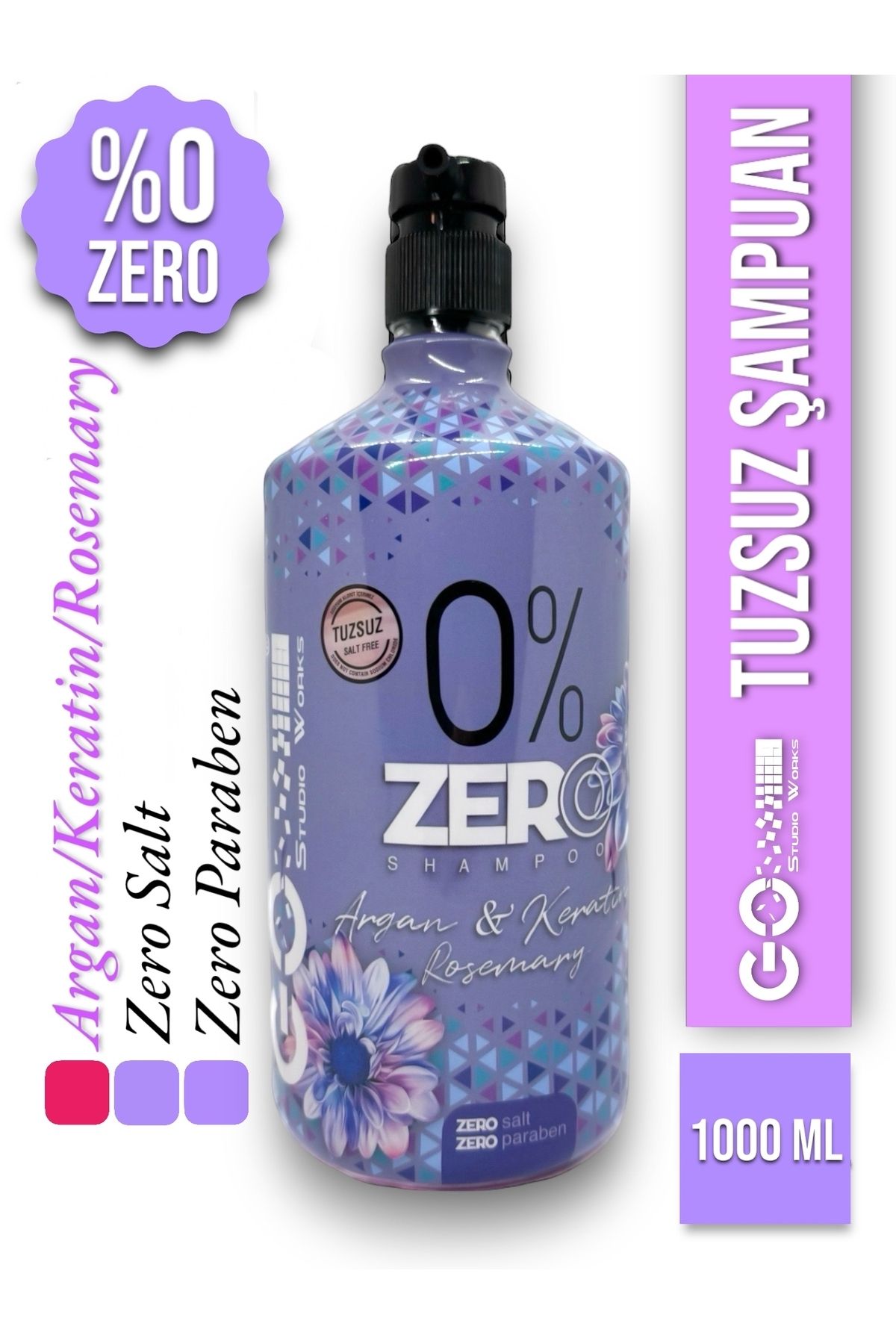 Go Studio Works "ZERO" Tuzsuz Şampuan Yıpranmış Saçlar İçin Onarıcı ARGAN & KERATIN & RSMRY 1000 ml.
