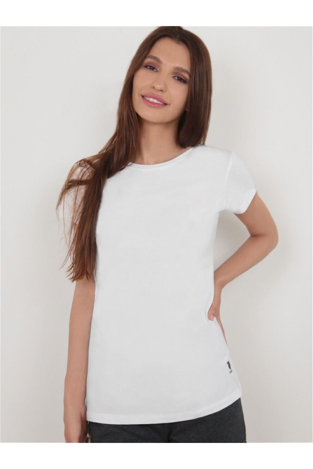 U.S. Polo Assn. Kadın Likralı Pamuklu Modal Beyaz Kısa Kollu T-shirt