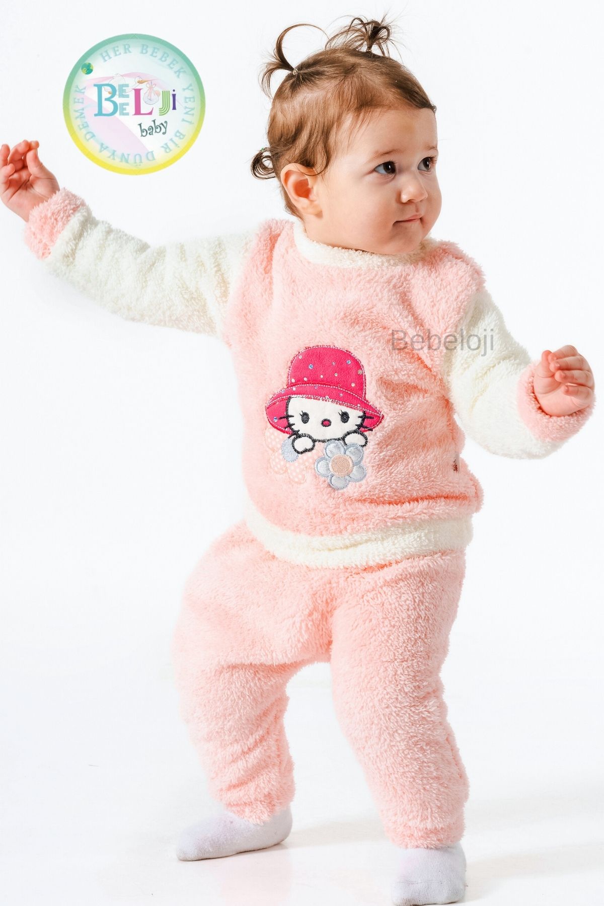 Bebeloji Baby Hello Kitty Kız Bebek Kışlık Polar Takım Welsoft 2li Kalın Eşofman Takımı