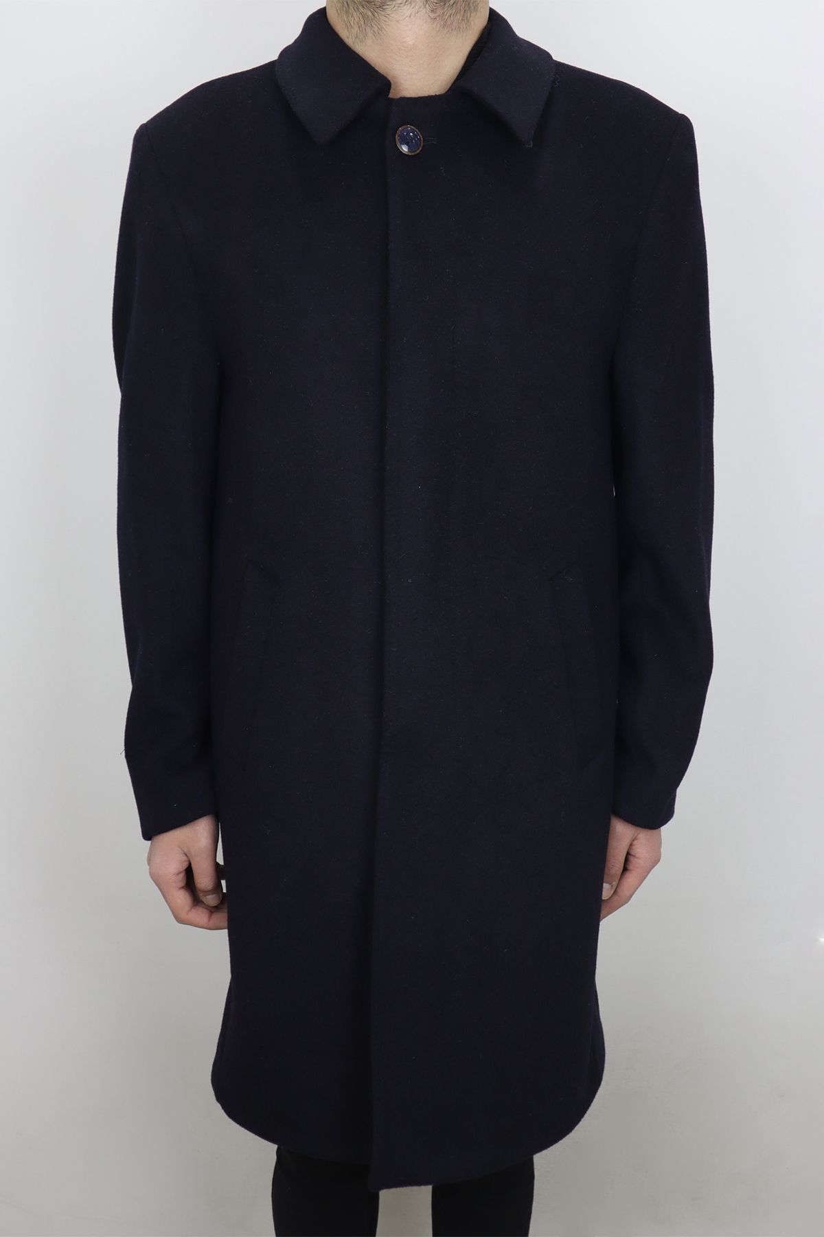 Pelikan Tekstil Fistan Store Erkek Lacivert Polo Yaka Klasik Kesim Rahat Kalıp Kışlık Büyük Beden Kaşmir Kaban Palto