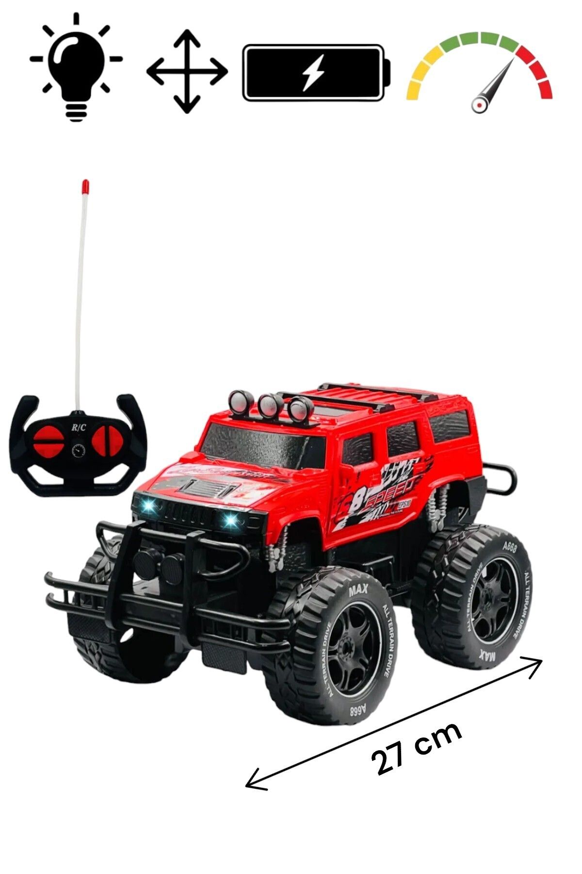 YILDIRIM OYUNCAK 1:18 Uzaktan Kumandalı Şarjlı Işıklı Off Road Rock Crawler Işıklı Oyuncak Araba 27 cm