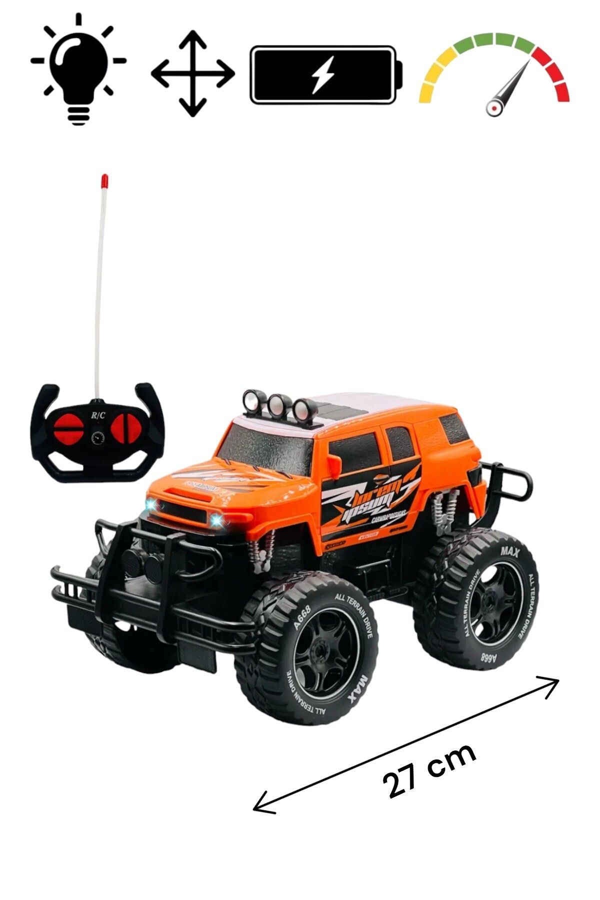 YILDIRIM OYUNCAK 1:18 Uzaktan Kumandalı Şarjlı Işıklı Off Road Rock Crawler Işıklı Oyuncak Araba 27 cm