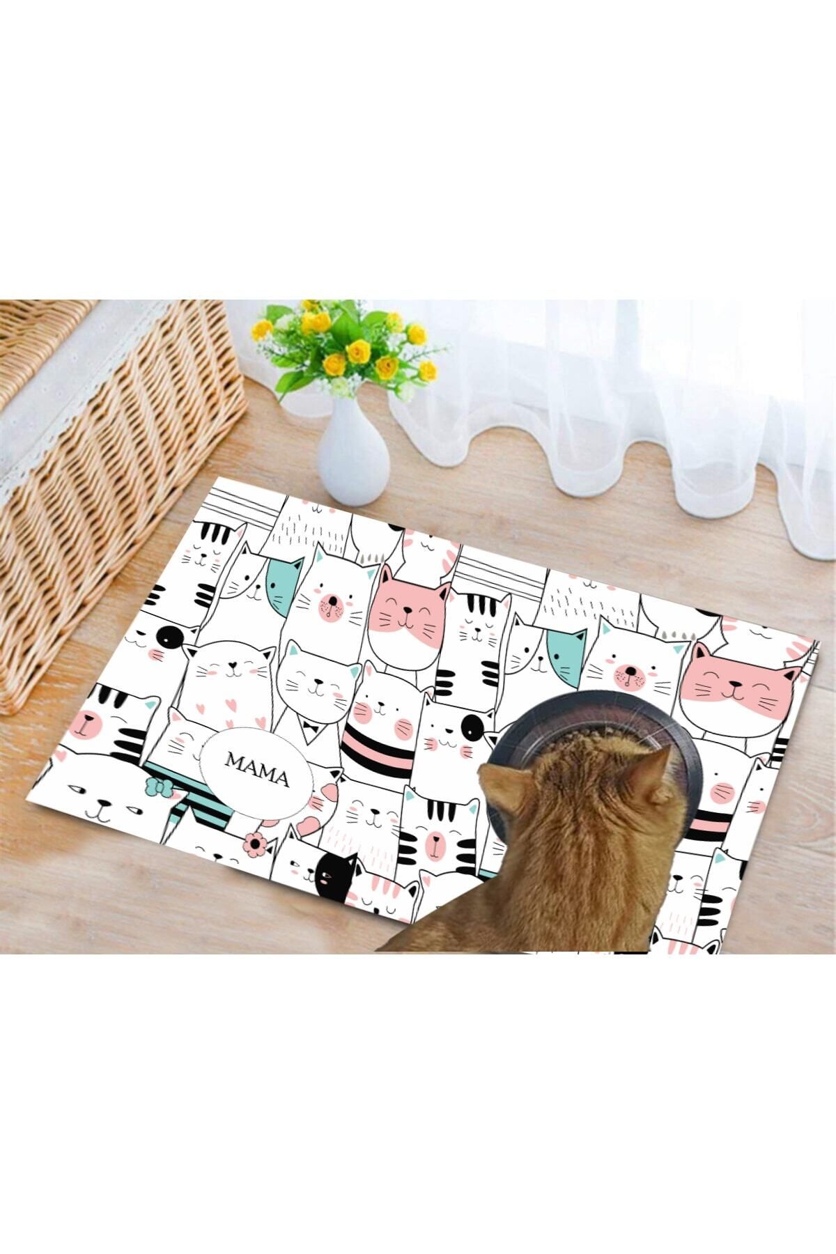 eco concept Kedi Mama Önü Paspası, Kedi Tuvalet Önü Paspası, Kedi Desenli Paspas