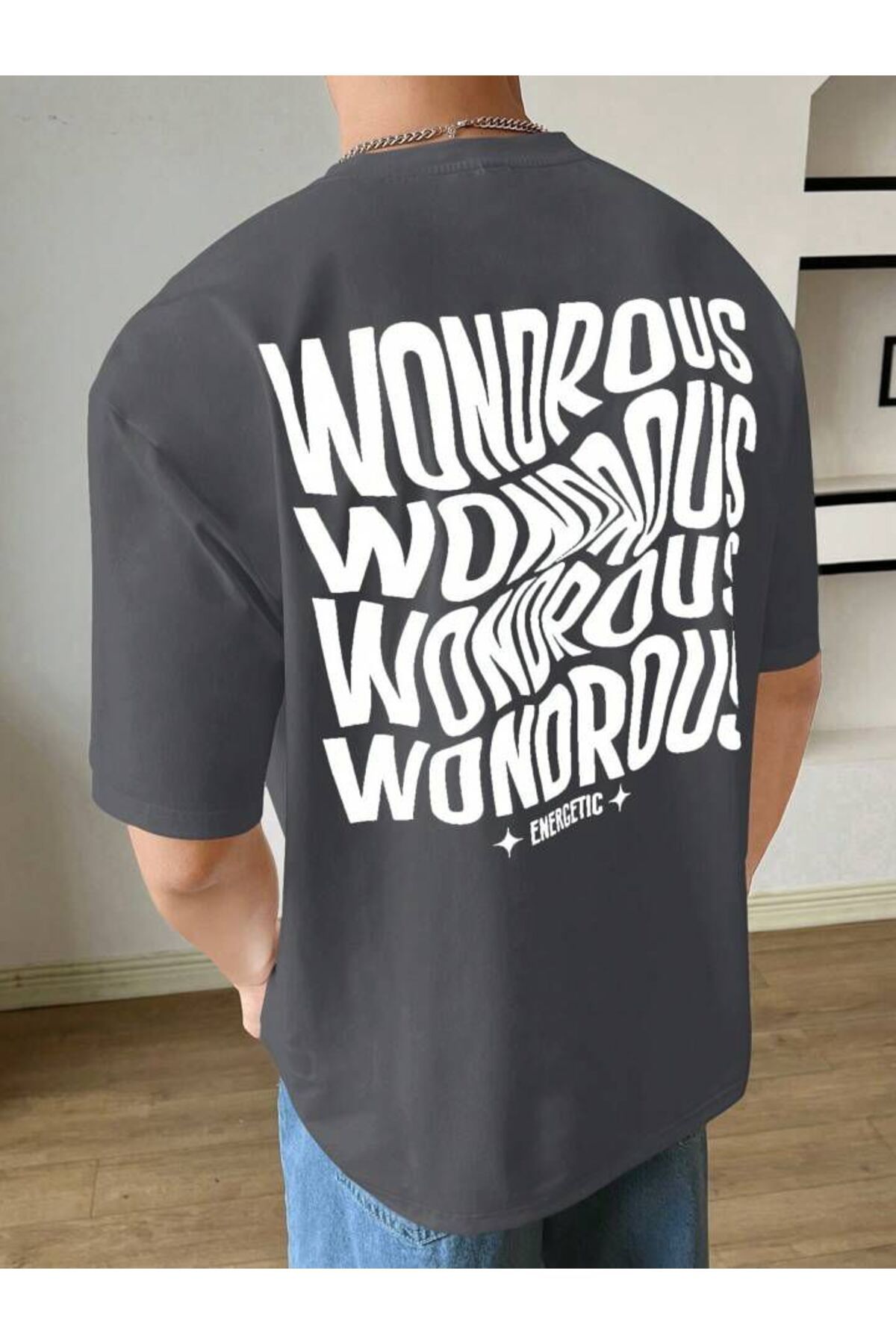 AFROGİYİM Erkek Wondrous Energetic Ön Arka Baskılı Oversize T-shirt