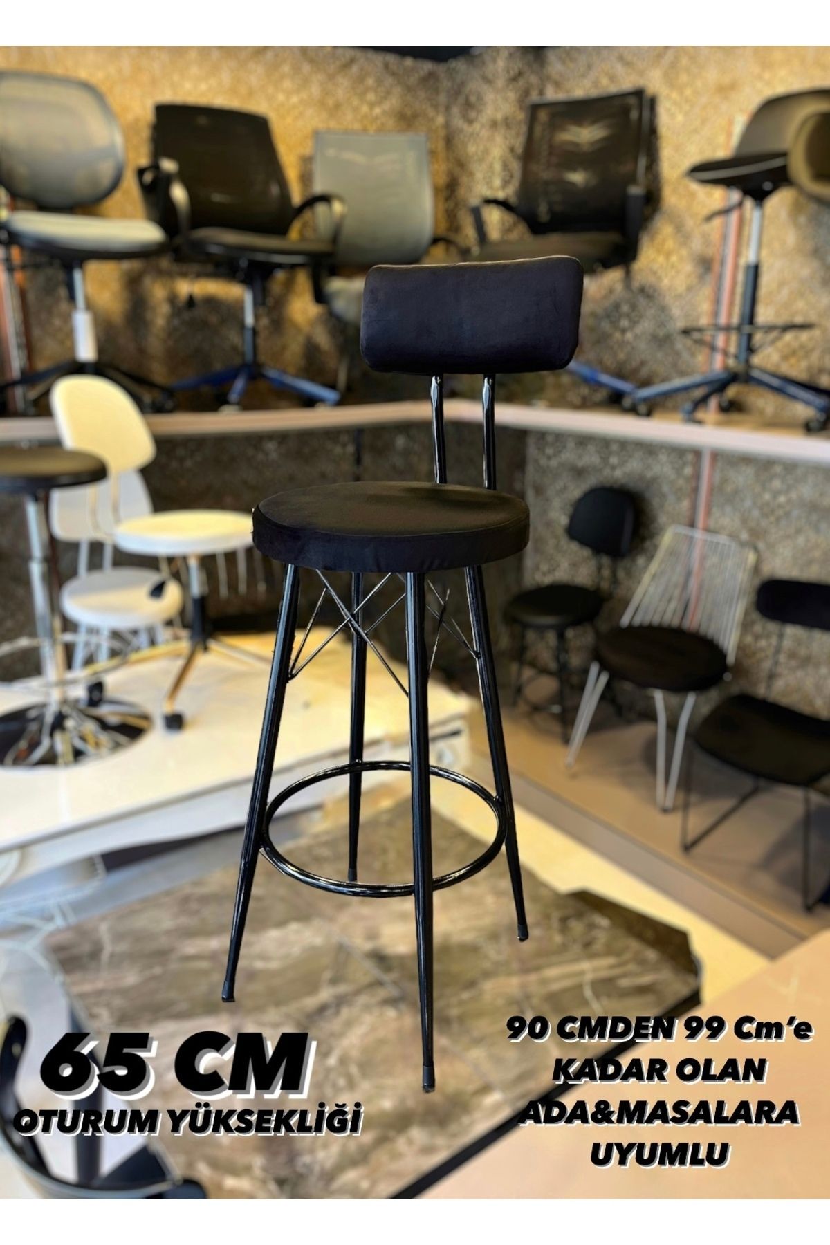Sandalye Shop Yeni Tasarım Mila Bar Sandalyesi 65 cm Babyface Kumaş.90 ile 99 cm arası Ada&Masalara uyumlu