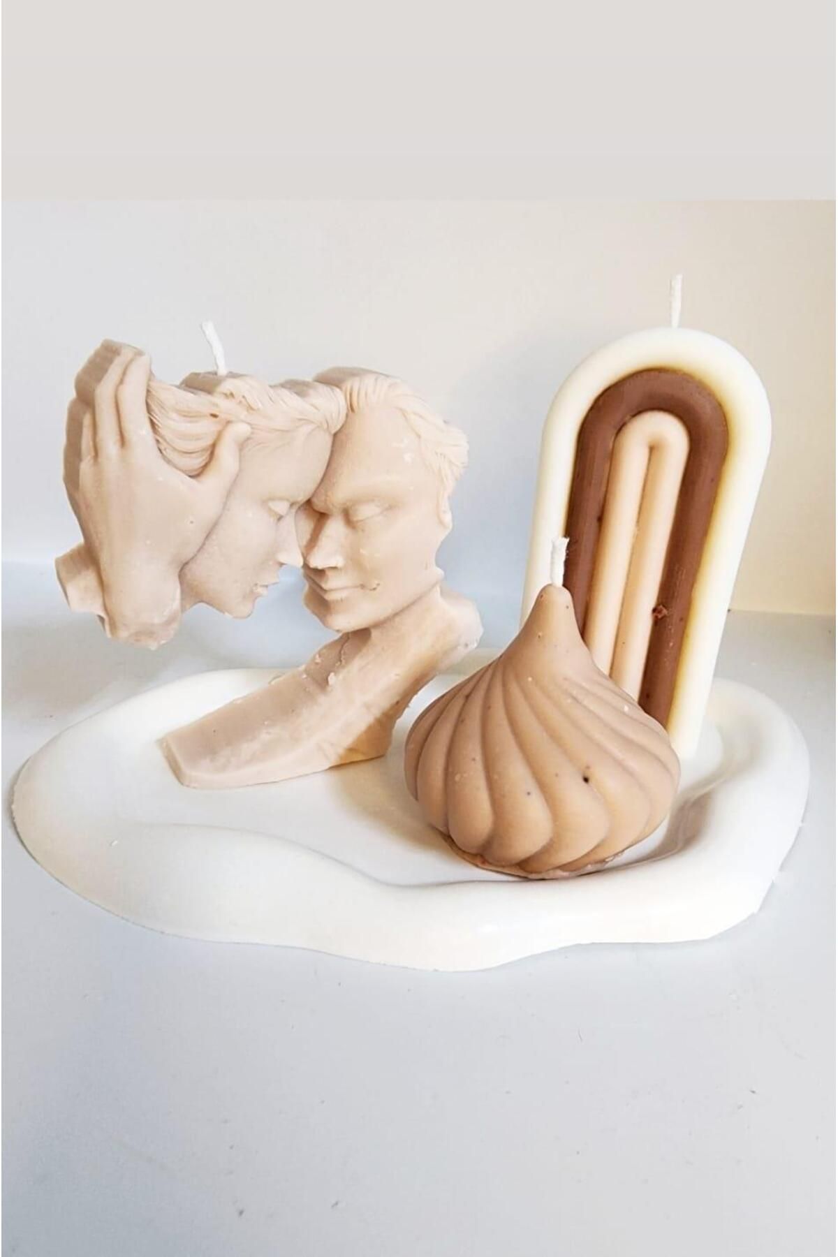 M&C Concept Kadın Erkek Mum Spiral Mum Gökküşağı Mum Dalga Desen Organizer Tabak Seti