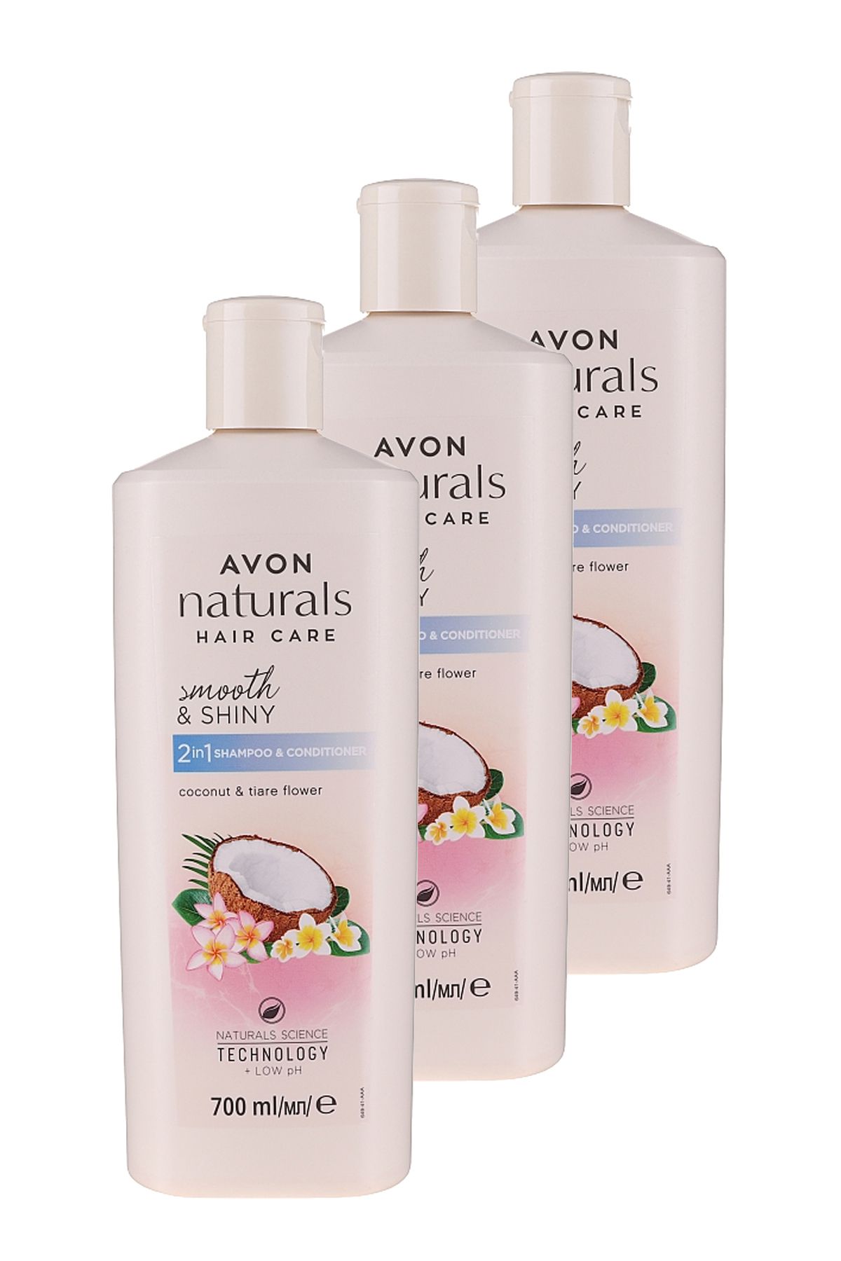Avon Naturals Hindistan Cevizi ve Tiare Çiçeği Kokulu Şampuan ve Saç Kremi 700 Ml. Üçlü Set