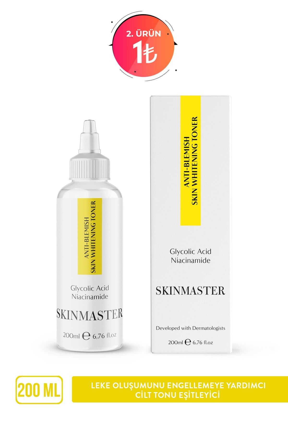 SkinMaster Leke Oluşumunu Gidermeye Yardımcı Cilt Tonu Eşitleyici Tonik ( Glikolik Asit %5 + Niacinamide)