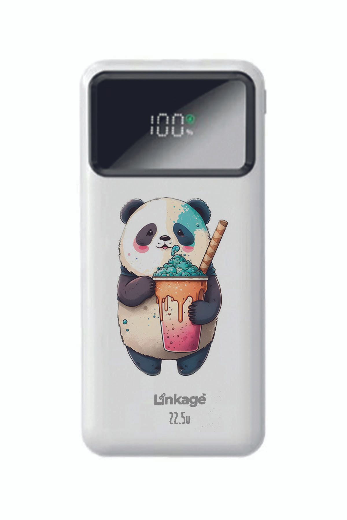 WuW Linkage 10000 Mah Kawaii Panda Baskılı Beyaz 22,5 W Hızlı Şarj Özellikli LCD Ekranlı Powerbank