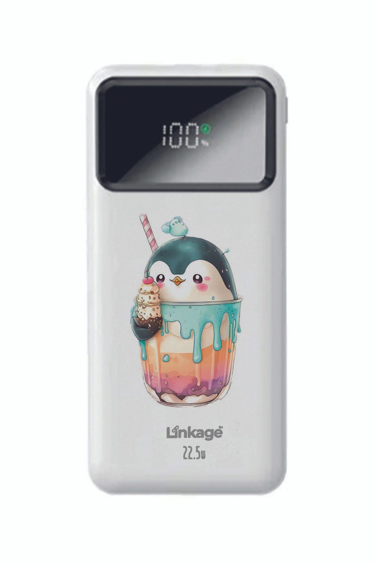 WuW Linkage 10000 Mah Kawaii Penguen Baskılı Beyaz 22,5 W Hızlı Şarj Özellikli LCD Ekranlı Powerbank
