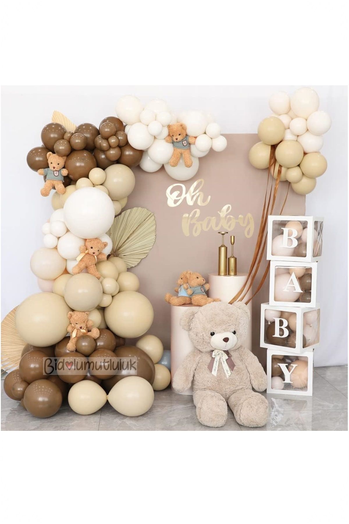 BİDOLUMUTLULUK Baby Yazılı Balon Kutusu Karamel Doğum Günü Seti