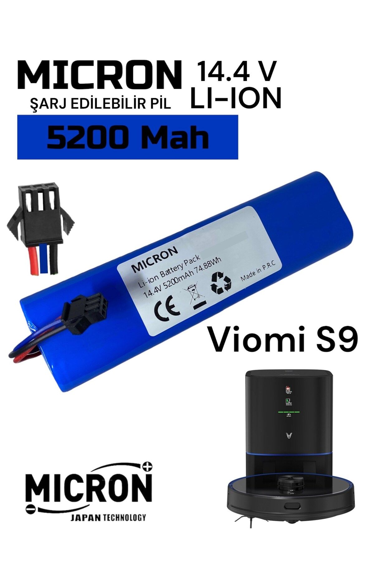 Micron Viomi S9 Uyumlu Robot Süpürge Batarya 14.4v 5200 Mah Li-ion Pil , Batarya