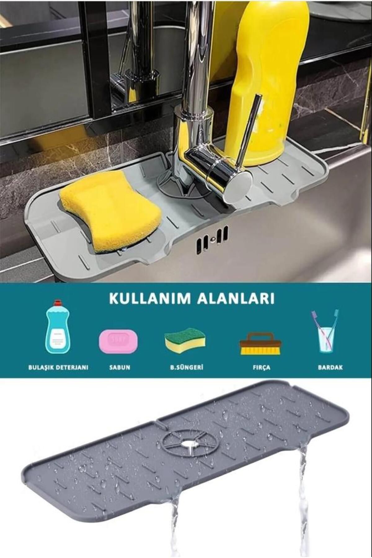 Hayveys Musluk Lavabo Tezgah Matı Su Tutucu Kaydırmaz Silikon Banyo,Mutfak Kurutma Pedi