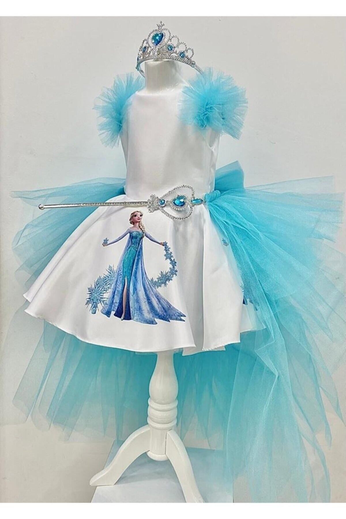 YAĞMUR KOStütüM Elsa Model Etek Baskılı Kız Çocuk Doğumgünü Elbise & Parti Kostüm