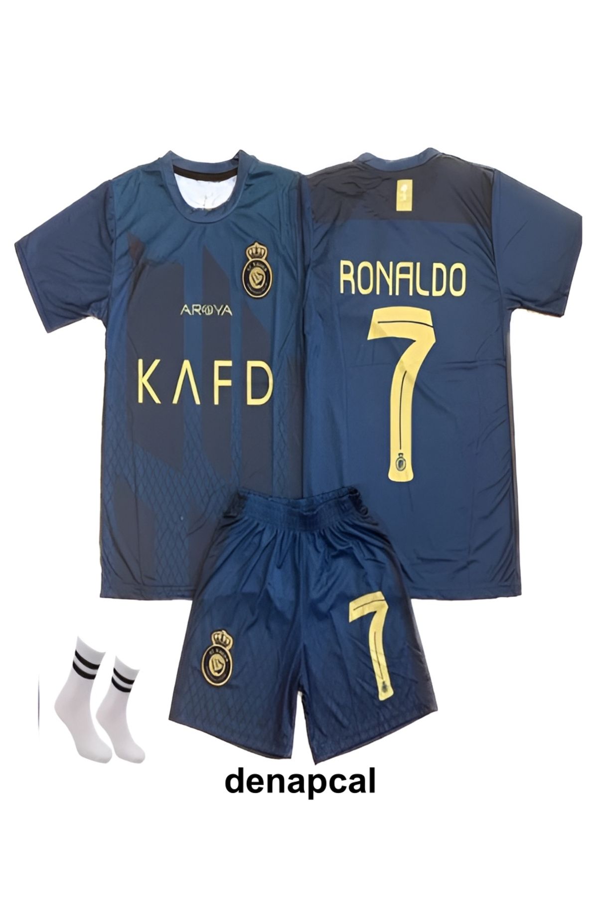 DENAPCAL Ronaldo Lacivert Al Nassr Cr7 Yeni Sezon 3'lü Çoçuk Forma Seti ( Forma,şort Ve Çorap )