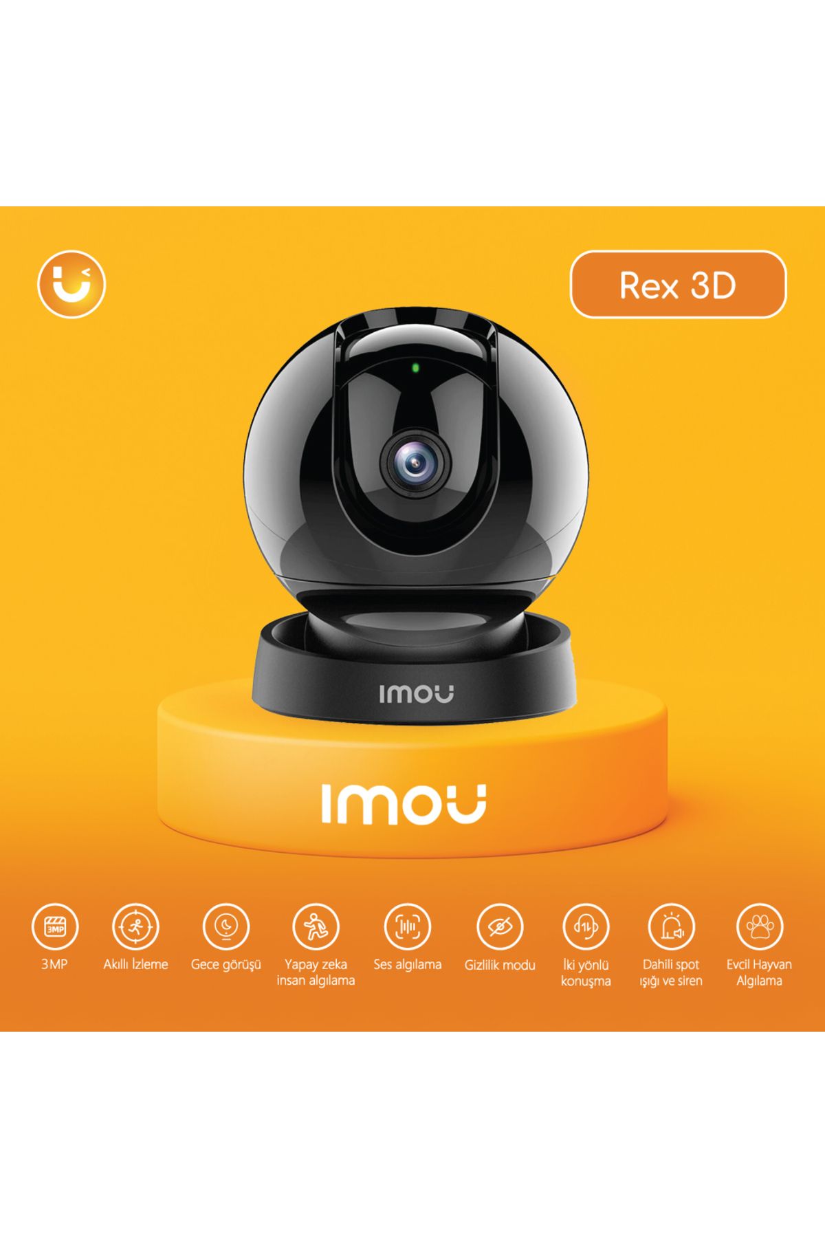 Imou Rex 3D WiFi Kamera/3MP-Gece Görüş-360°Hareket-İki Yönlü Ses-SD Kart-ONVIF-Bulut(IPC-GS2DP-3K0W)