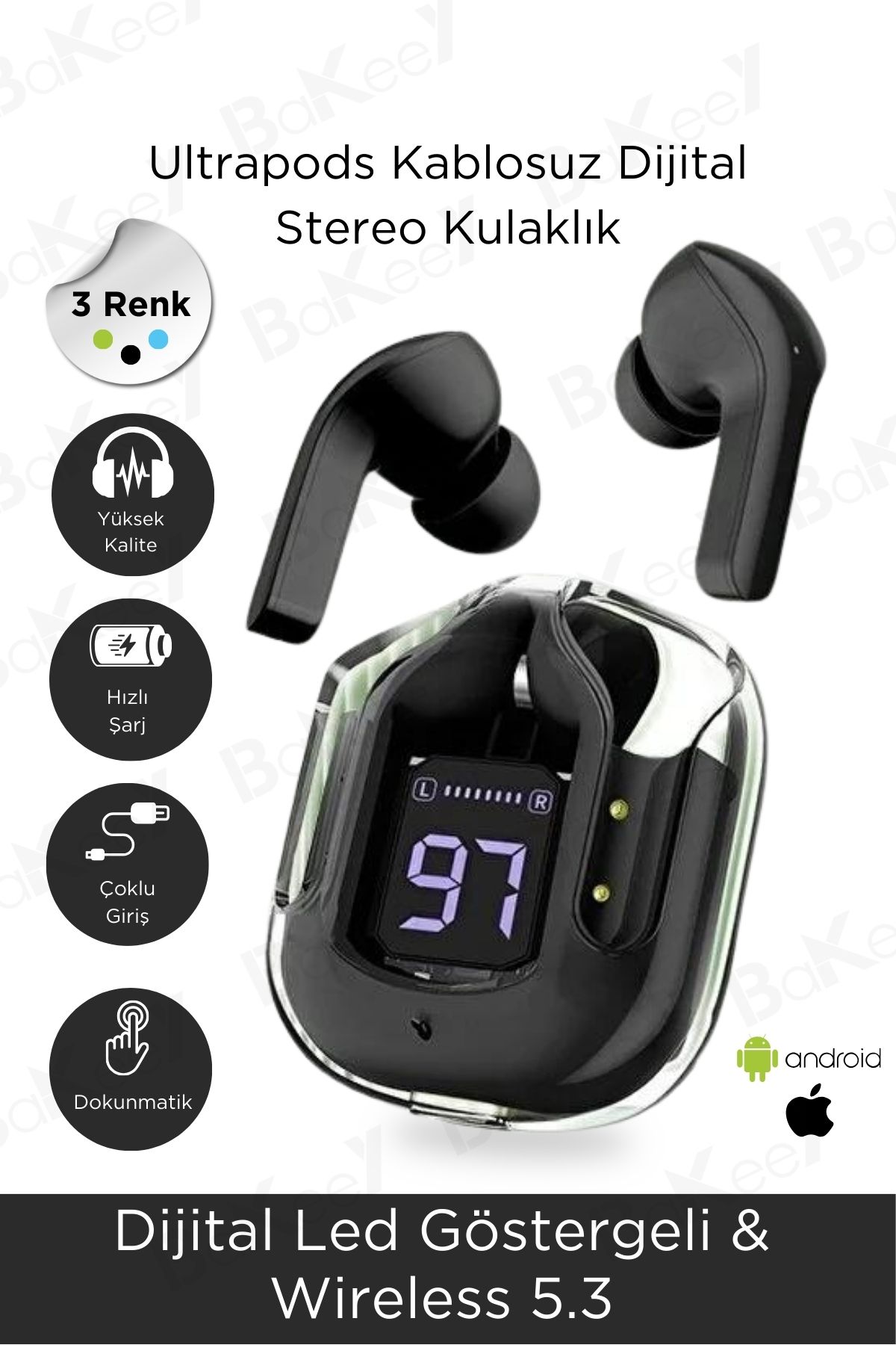 Bakeey True Wireless Bluetooth Kulaklık Kulakiçi Dijital Göstergeli Android-İphone Uyumlu Kablosuz Kulaklık