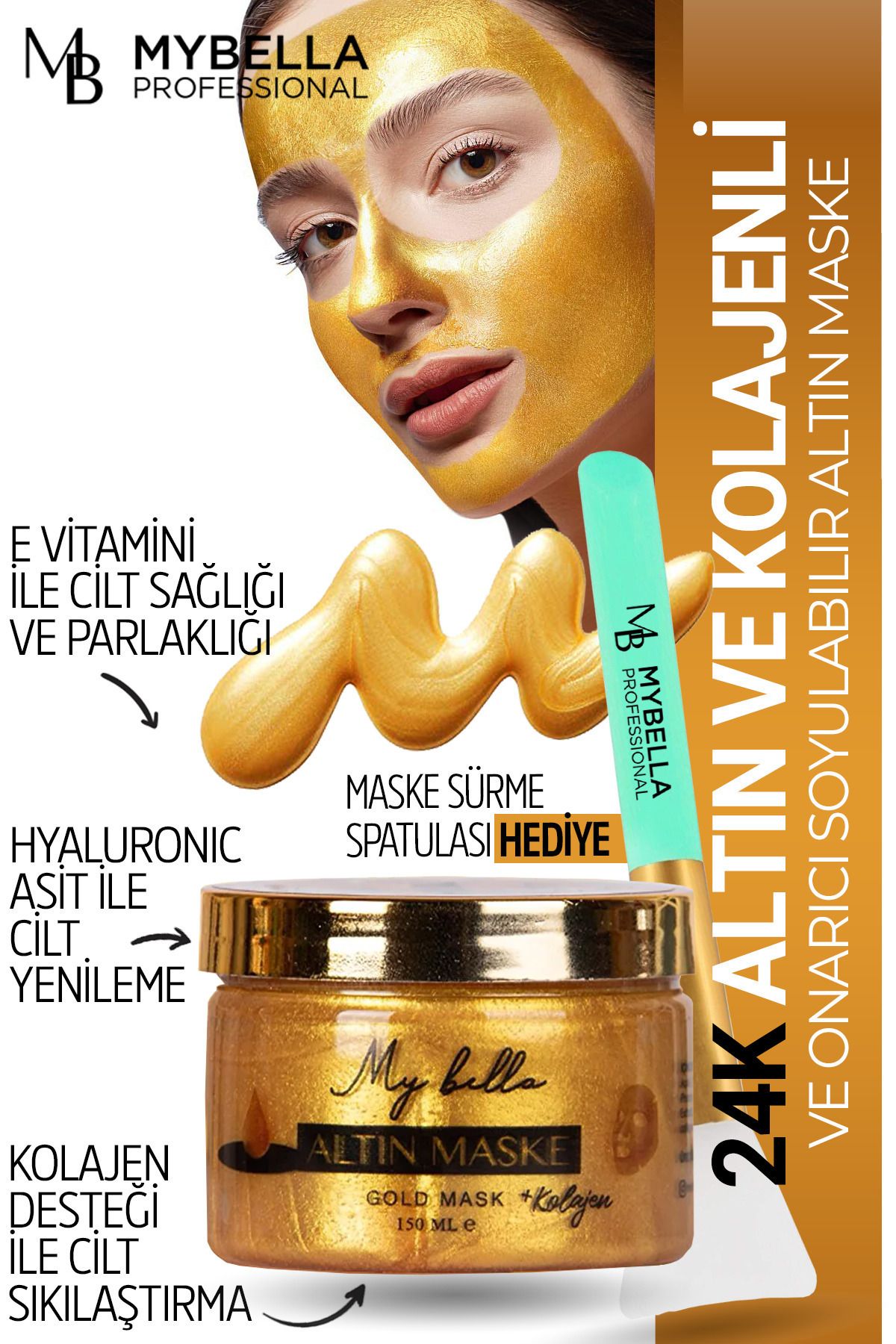 MY Bella Kozmetik Sale, My Bella Cilt Beyazlatıcı Etkili 24k Altın Ve Kolajenli Onarıcı Soyulabilir Altın Maske 150 ml