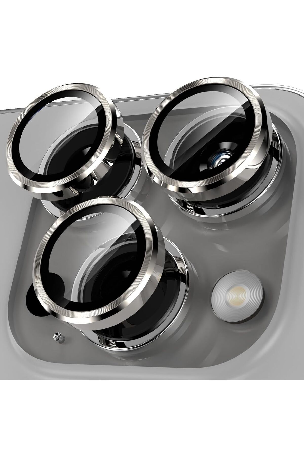 HyperAge Iphone 15 Pro Max & 15 Pro Kamera Koruyucu Metal Çerçeve 9h Cam Naturel Titanyum [3'lü Set]