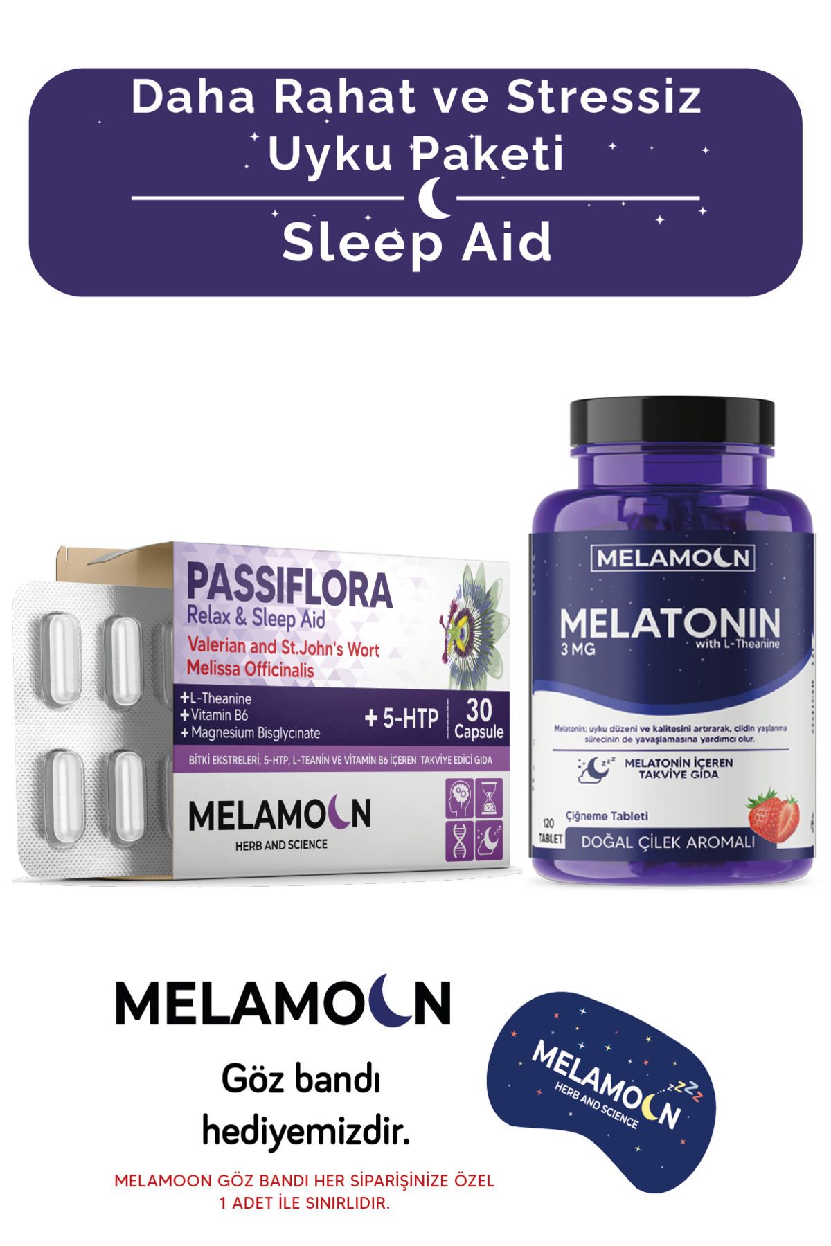 Melamoon Melatonin 3 Mg Ve Pasiflora 5 Htp Ve Magnezyum-kaliteli Ve Stressiz Uyku Paketi