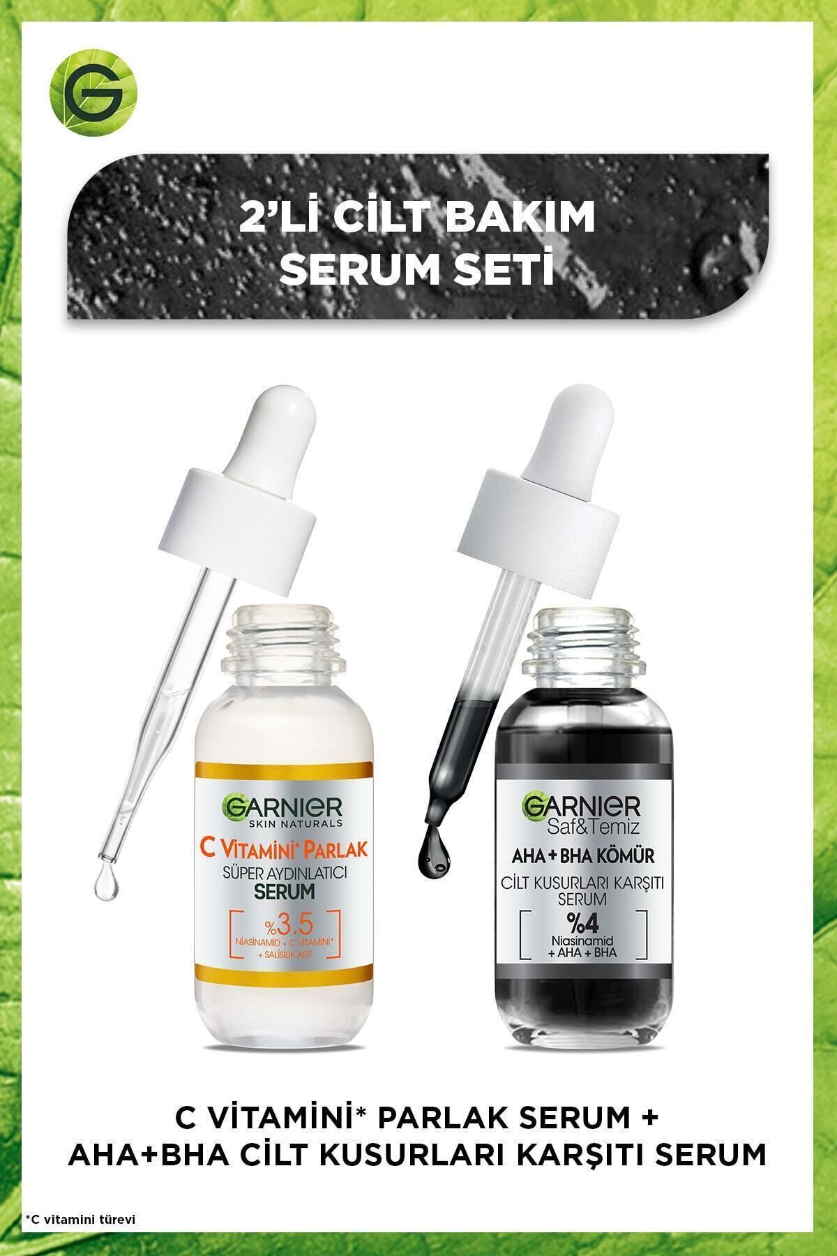 Garnier 2'li Serum Seti - Aha+bha Cilt Kusurları Karşıtı Serum & C Vitamini Parlak Süper Aydınlatıcı Serum