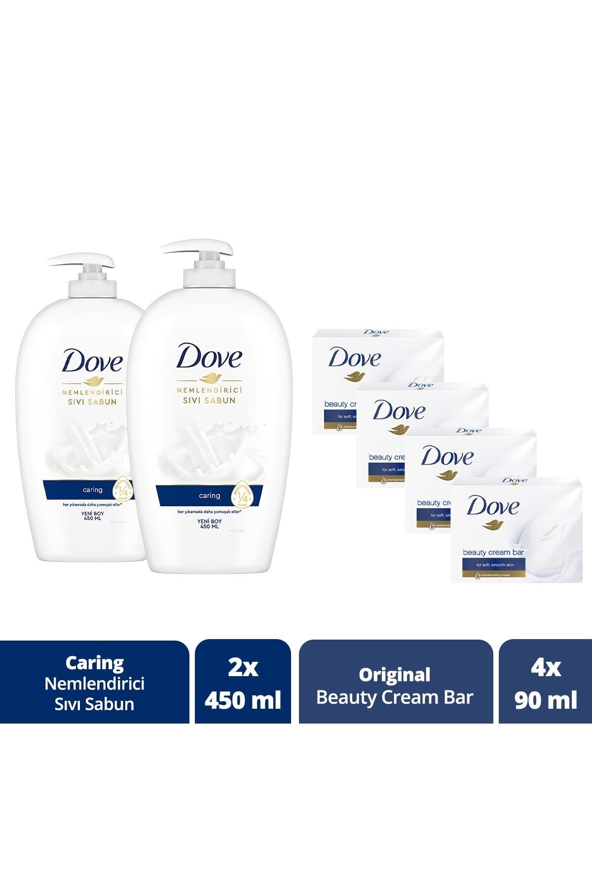 Dove Nemlendirici Sıvı Sabun Caring 450 ml x2 + Dove Beauty Cream Bar Original 90 g x4