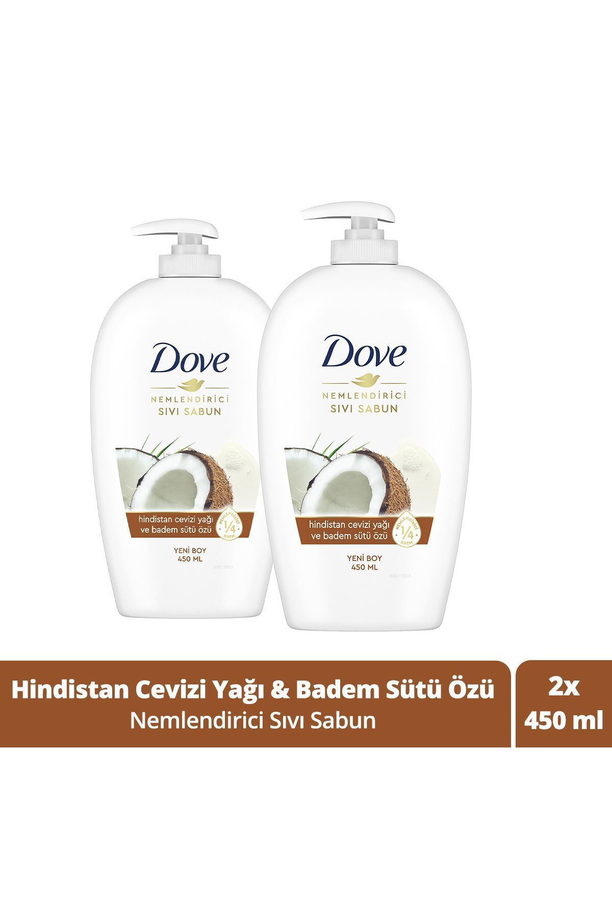 Dove Nemlendirici Sıvı Sabun Hindistan Cevizi Yağı Ve Badem Sütü Özü 450 ml X2 Adet