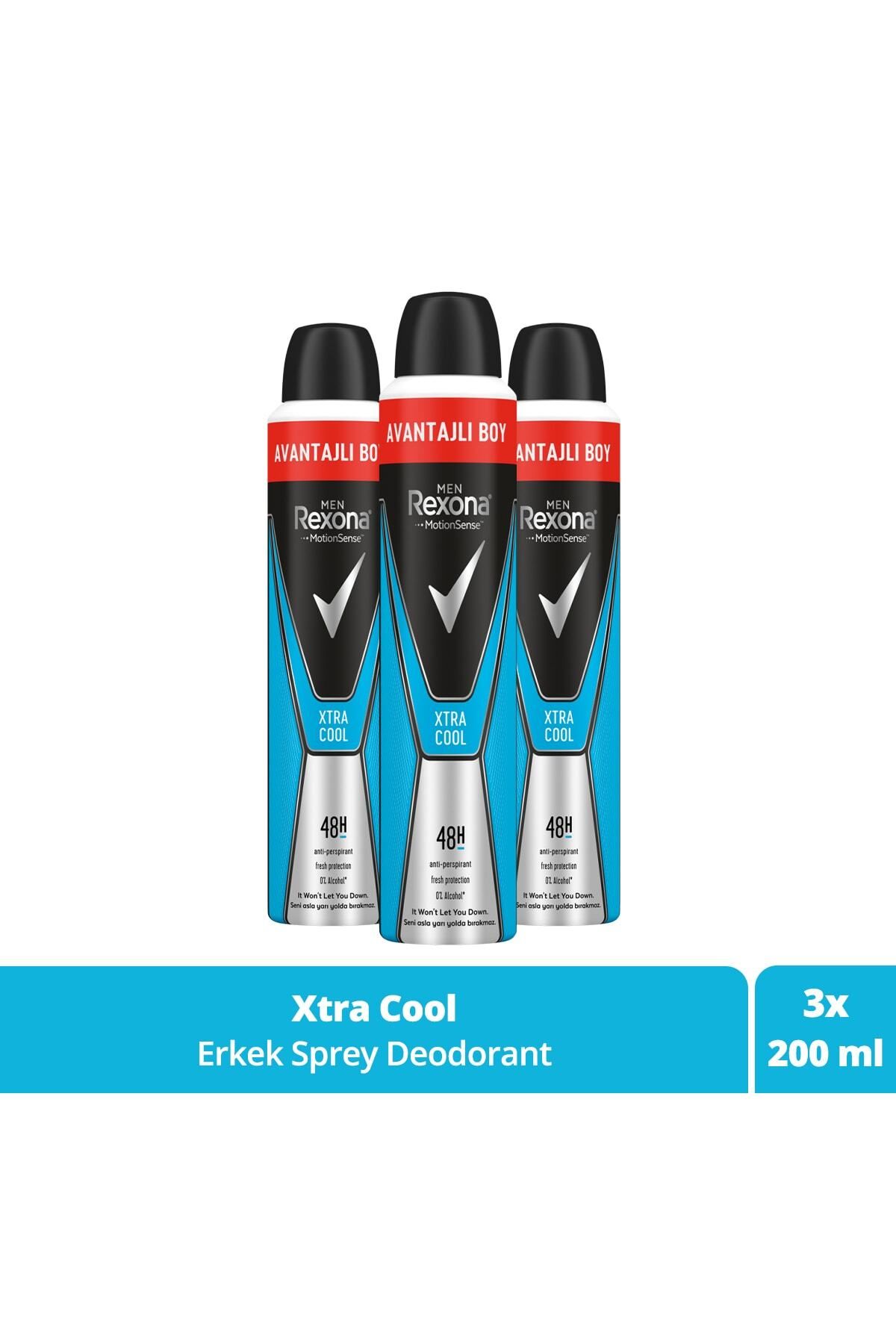 Rexona Men Erkek Sprey Deodorant Xtra Cool 48 Saat Etkili Avantajlı Boy 200 Ml X3 Adet