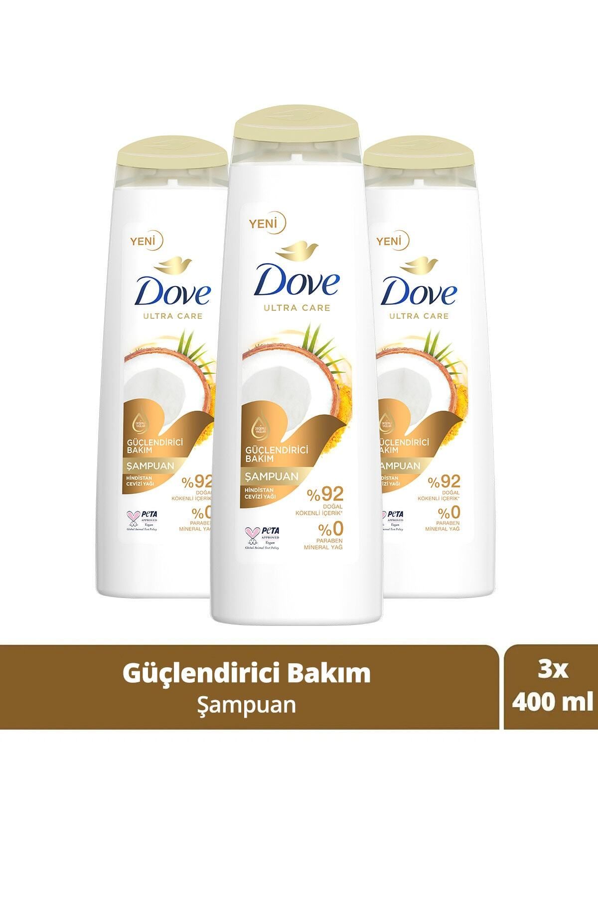 Dove Ultra Care Saç Bakım Şampuanı Güçlendirici Bakım Hindistan Cevizi Yağı 400 ml X3 Adet