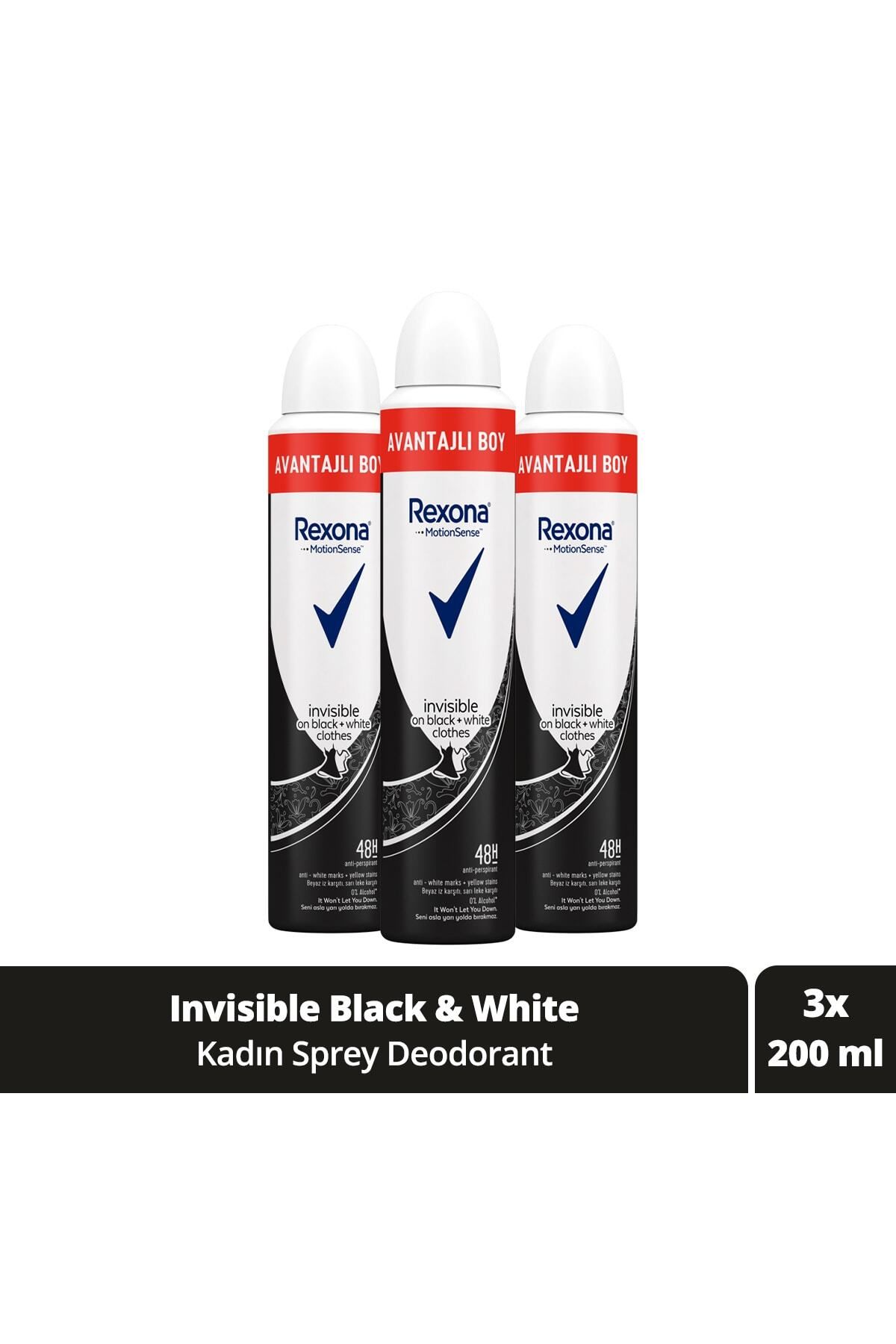 Rexona Kadın Sprey Deodorant Invisible On Black White Clothes Avantajlı Boy 200 ml X3 Adet