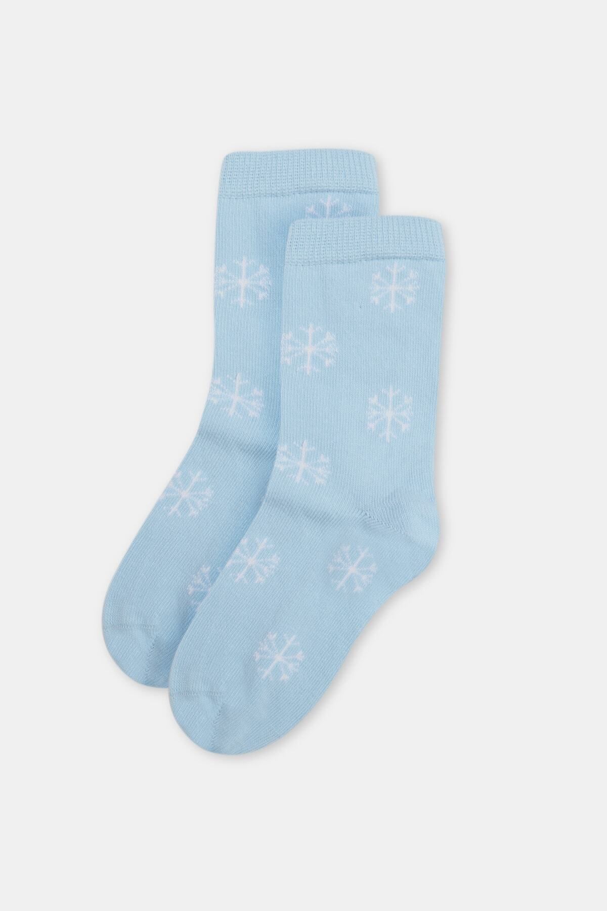 Dagi Açık Mavi Kar Tanesi Desenli Çorap