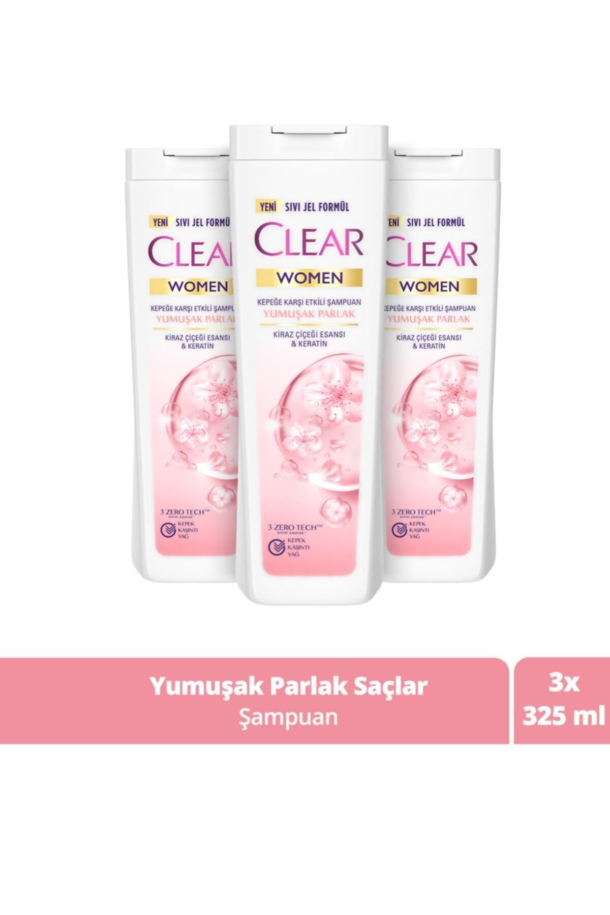 Clear Women Kepeğe Karşı Etkili Şampuan Yumuşak Parlak Kiraz Çiçeği Esansı & Keratin 325 ml X3