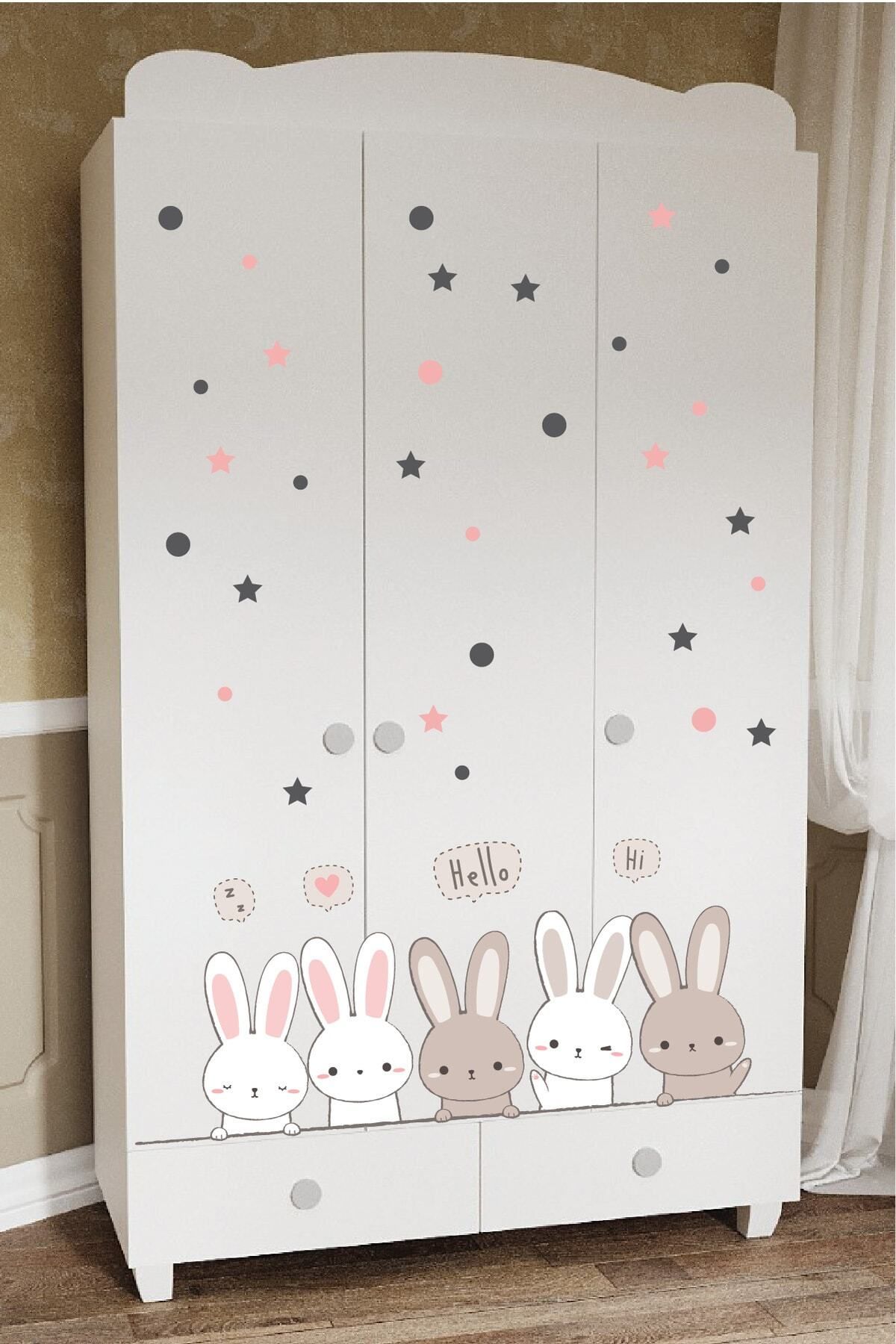 212shop Sevimli Tavşanlar Bebek Çocuk Odası Mobilya Duvar Cam Süsleme Dekor Sticker Seti
