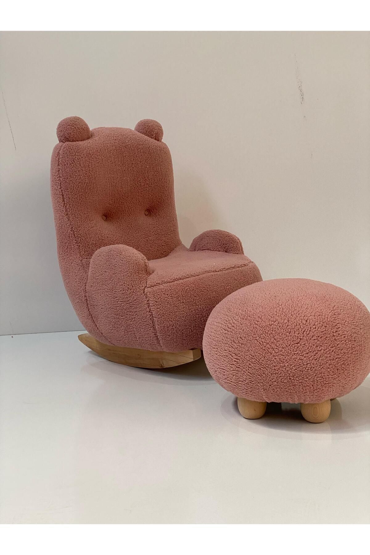 esilamobilya Sallanan Teddy Kumaşlı Ahşap Ayaklı Çocuk Bebek Koltuğu Sandalyesi Puflu (SALLANIR)