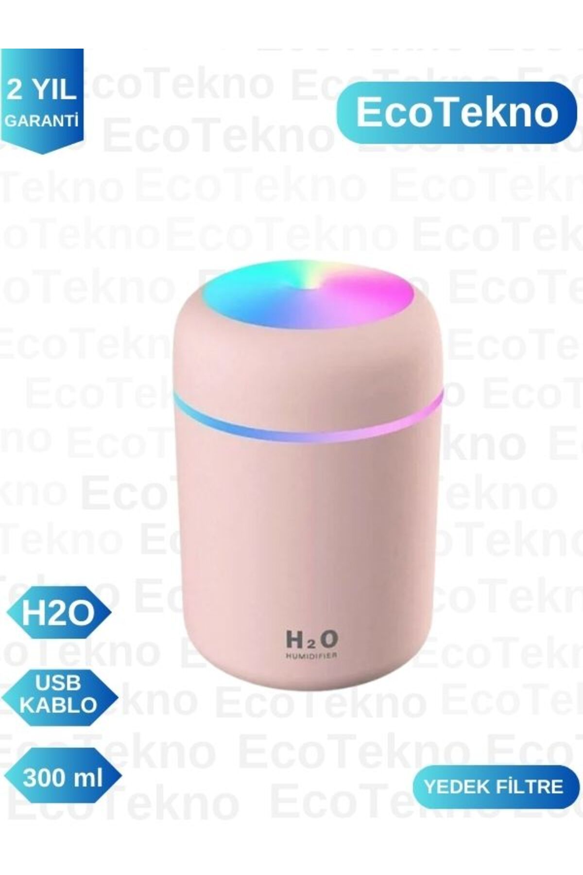 EcoTekno H2O Humidifier 300 ml Ulrasonik Hava Nemlendirici Buhar Makinesi ve Aroma Difüzörü