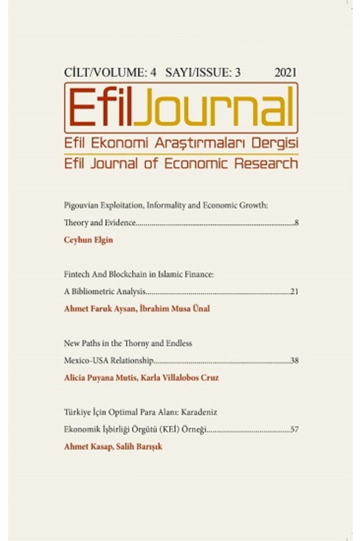 Efil Yayınevi Efil Journal Ekonomi Araştırmaları Dergisi Cilt - 4 Sayı 3