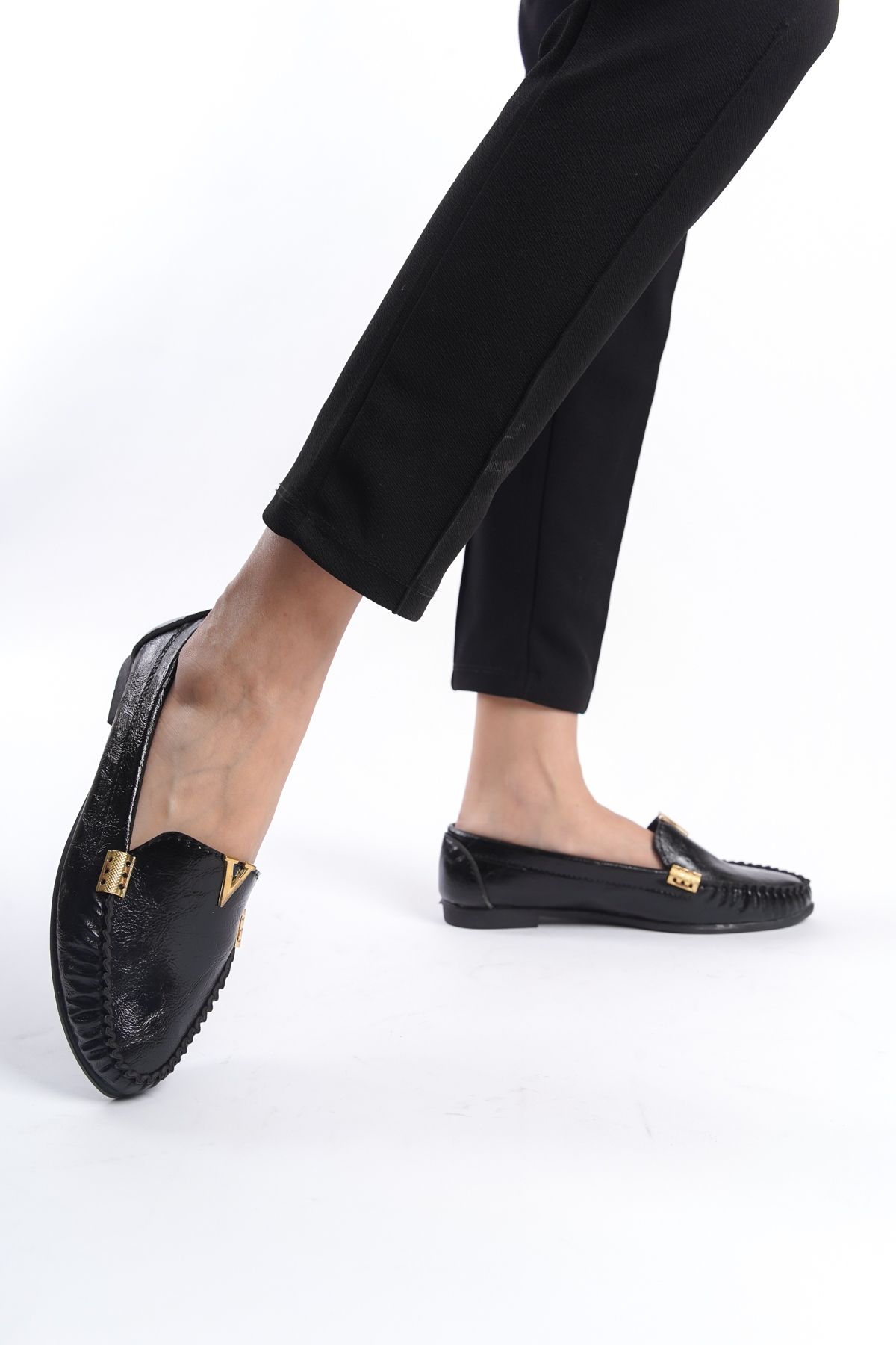 eformoda by emre yılmaz Siyah Kadın Günlük Rahat Tokalı Casual Klasik Ayakkabı Babet LRS01