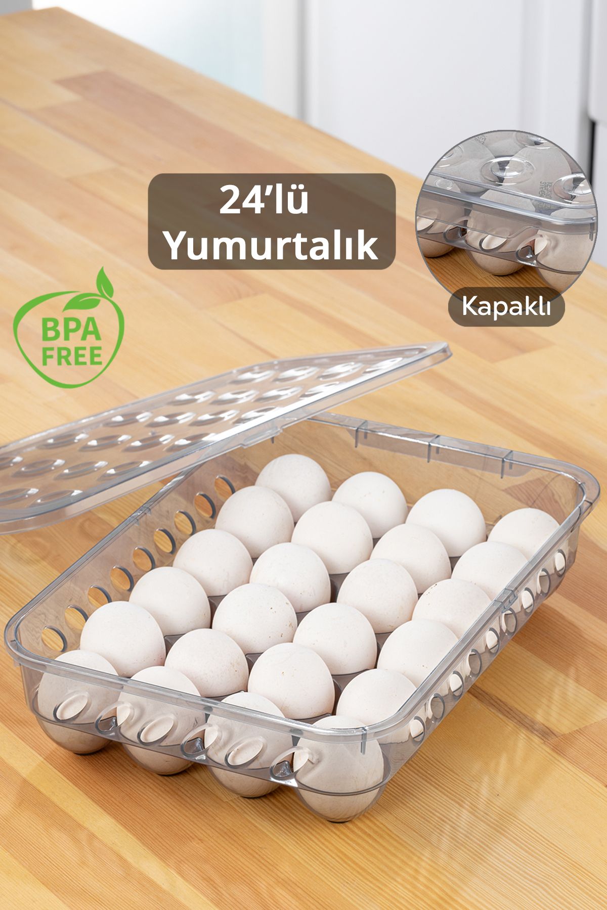 Meleni Home 24'lü Kilitli Kapaklı Buzdolabı İçi Yumurta Kutusu - Yumurta Saklama Kabı Antrasit