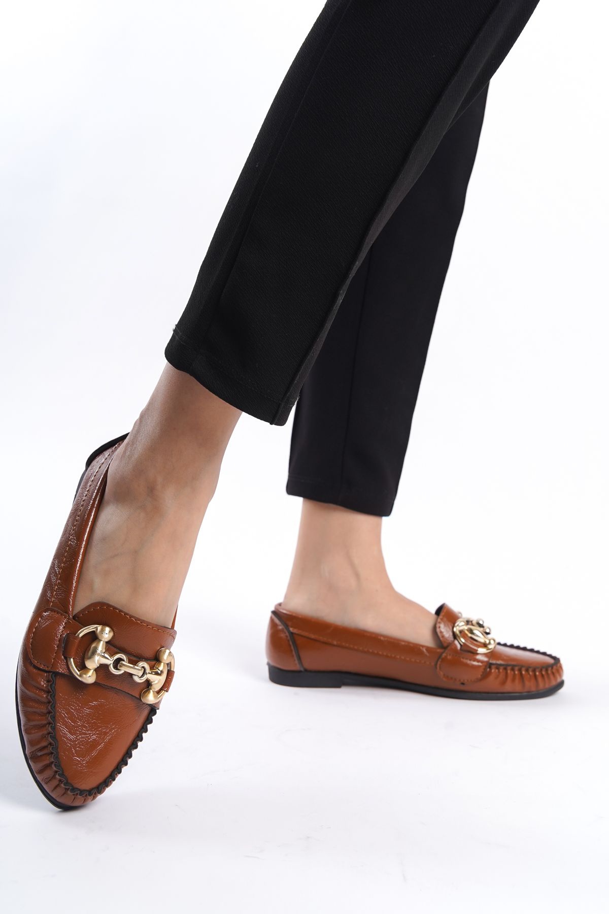 eformoda by emre yılmaz Kahverengi Kadın Günlük Rahat Tokalı Casual Klasik Ayakkabı Babet LRS03
