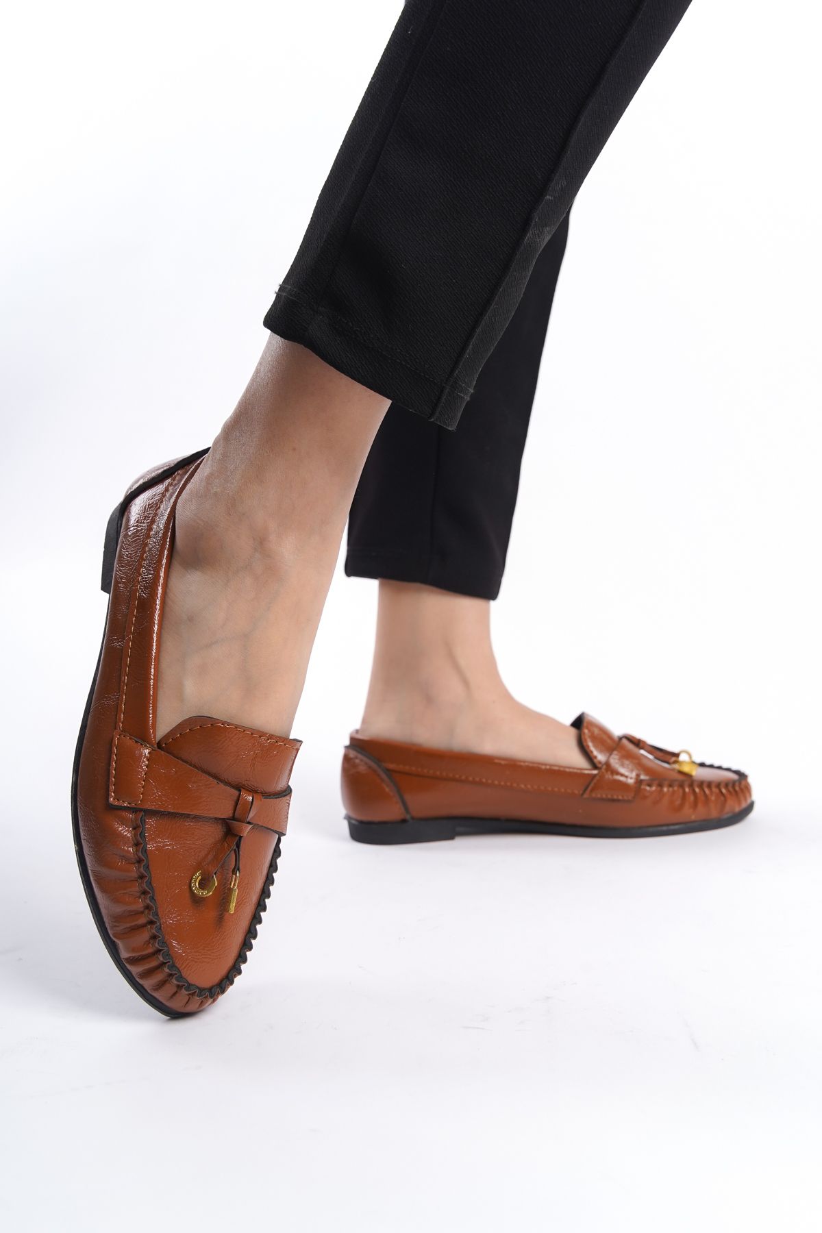 eformoda by emre yılmaz Kahverengi Kadın Günlük Rahat Tokalı Casual Klasik Ayakkabı Babet LRS02