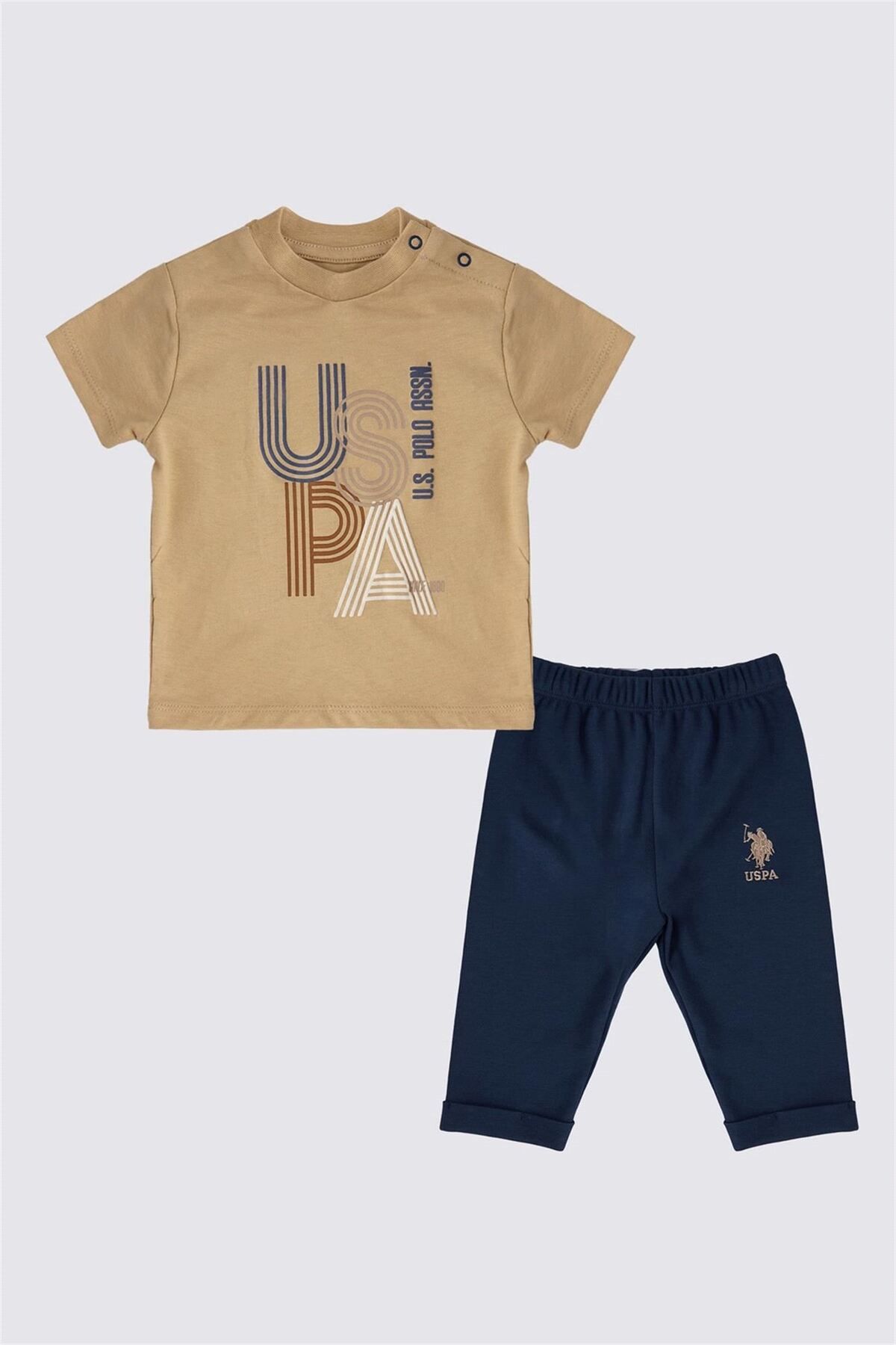 U.S. Polo Assn. Erkek Bebek 2'li Kısa Kol Tişört Takım Bej USB1841