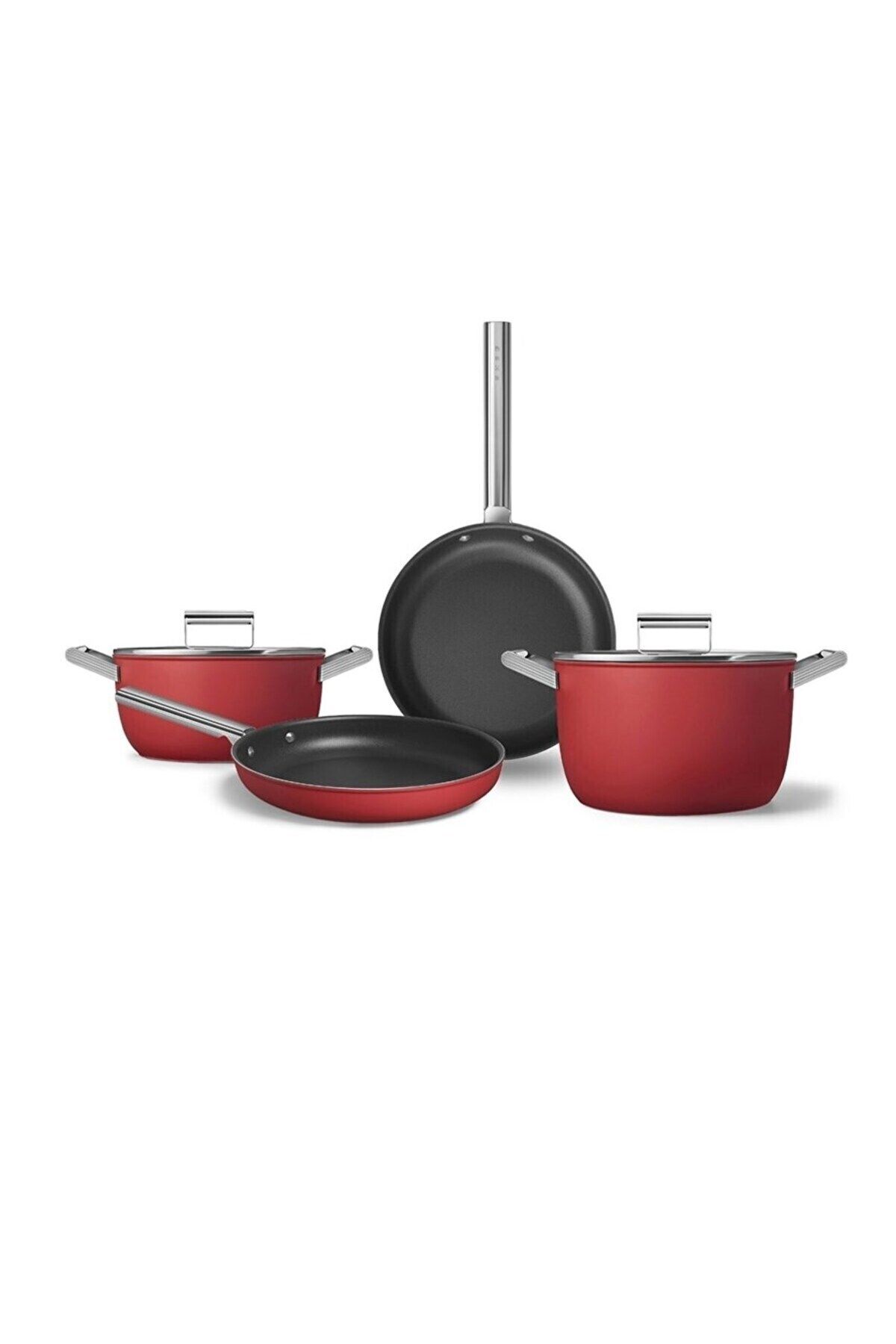Smeg Cookware 50's Style Kırmızı 4'lü Tencere&tava Seti