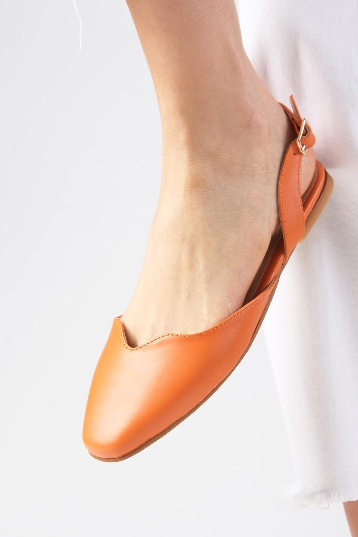 Mio Gusto Mayra Turuncu Renk Arkası Açık Küt Burunlu Kadın Babet Ayakkabı