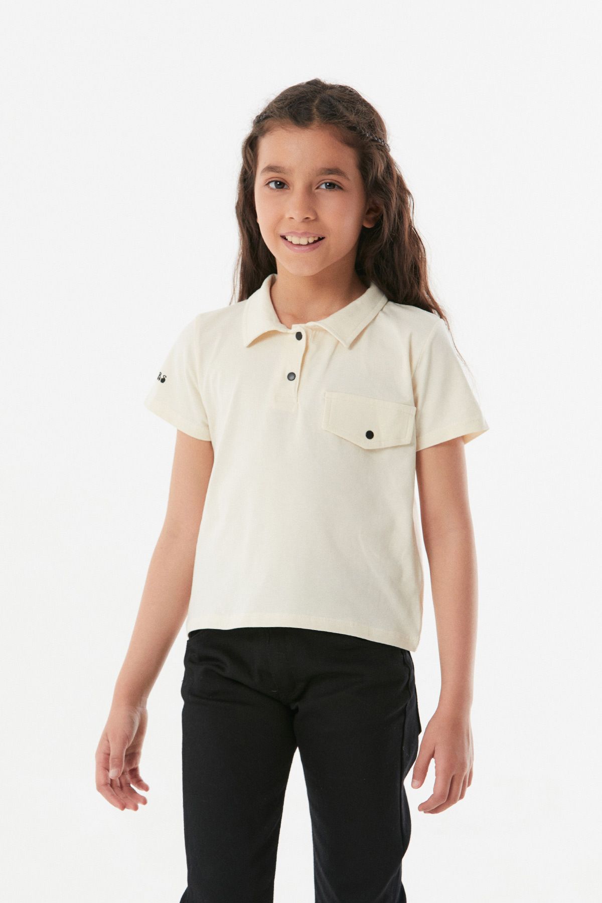 Fullamoda Cep Detaylı Polo Yaka Kız Çocuk Tişört