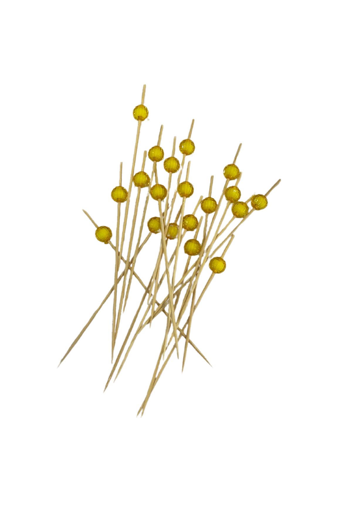 PASTRY PLANET Dekoratif Bambu Kürdan Süs 25 Adet [Sarı Parlak Top]