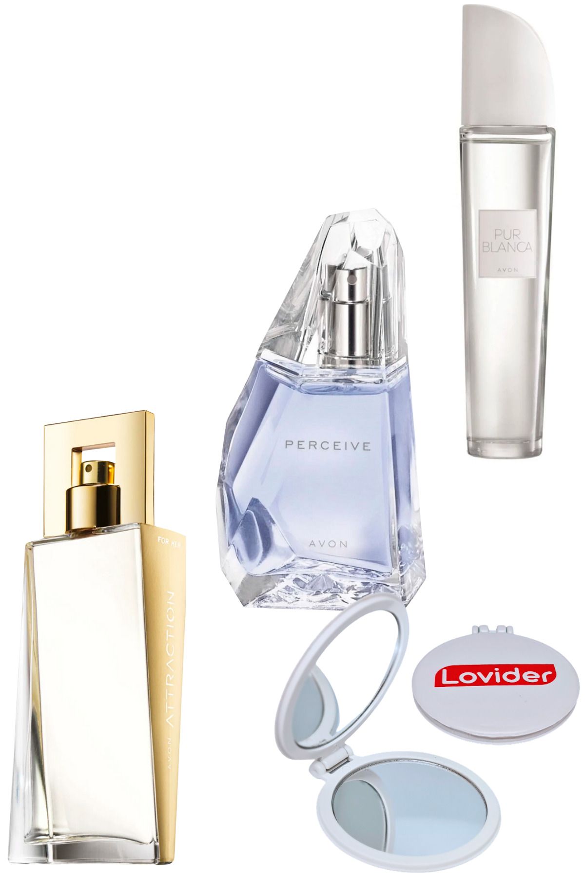 Avon Attraction EDP + Perceive EDP + Pur Blanca EDT 50ml Kadın Parfüm 3'lü Set + Lovider Cep Aynası