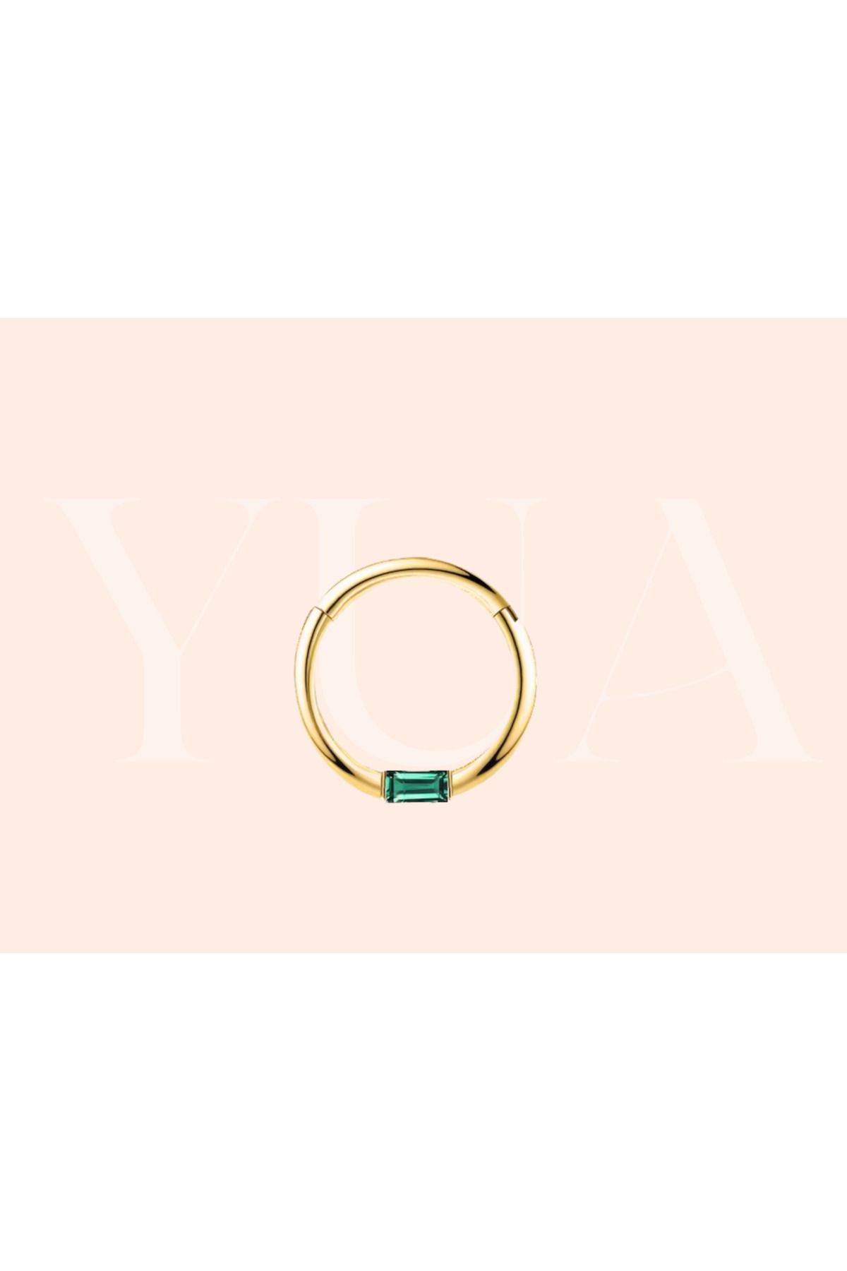 Yua Jewelry Zümrüt/Emerald Taşlı Baget Kesim 14 Ayar Altın Kıkırdak/Helix Halka Piercing